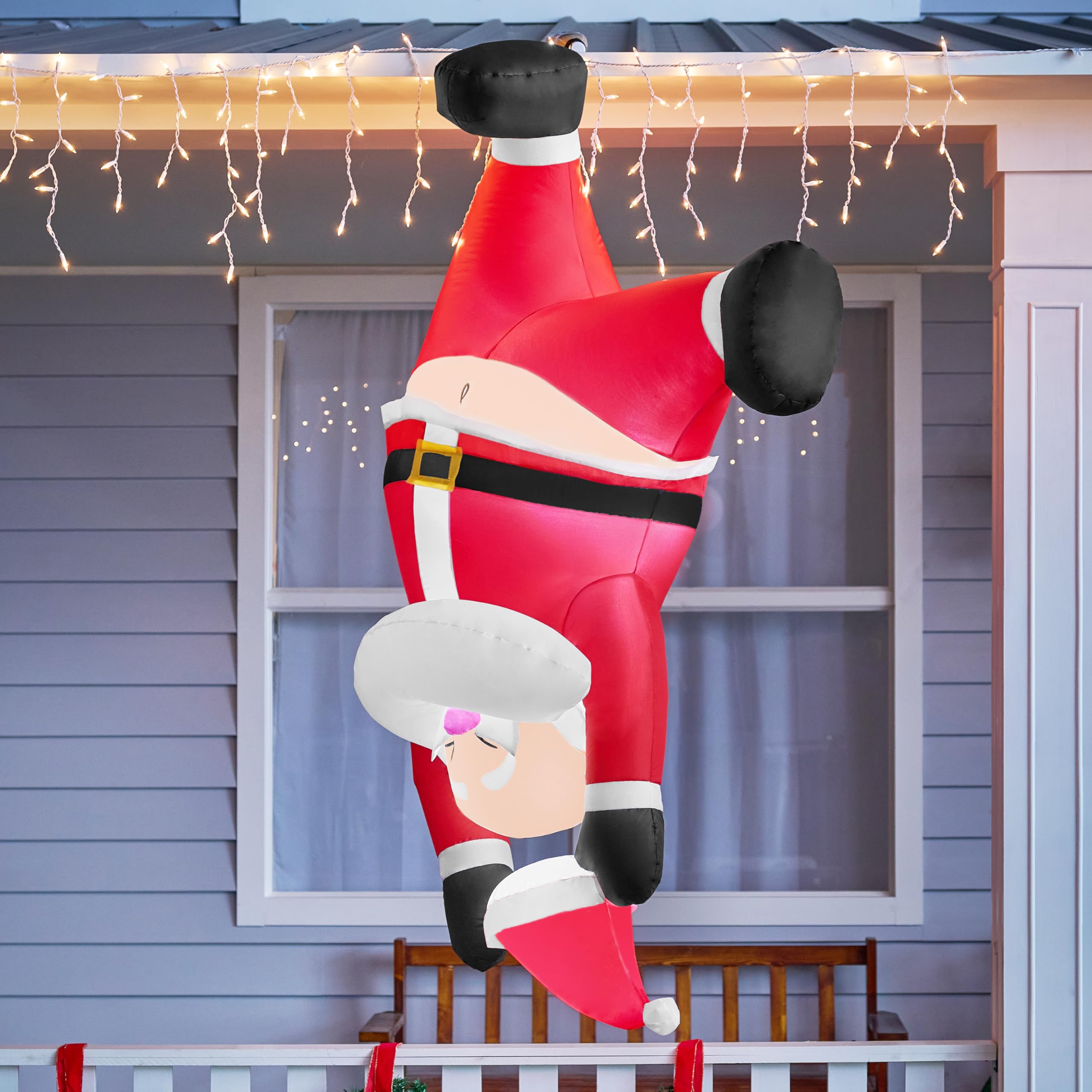 JOIEDOMI Décoration Gonflable de Noël à Suspendre de 1,8 m de Haut, Père Noël Gonflable à Suspendre à l'envers, décoration de Cour Gonflable avec LED intégrée