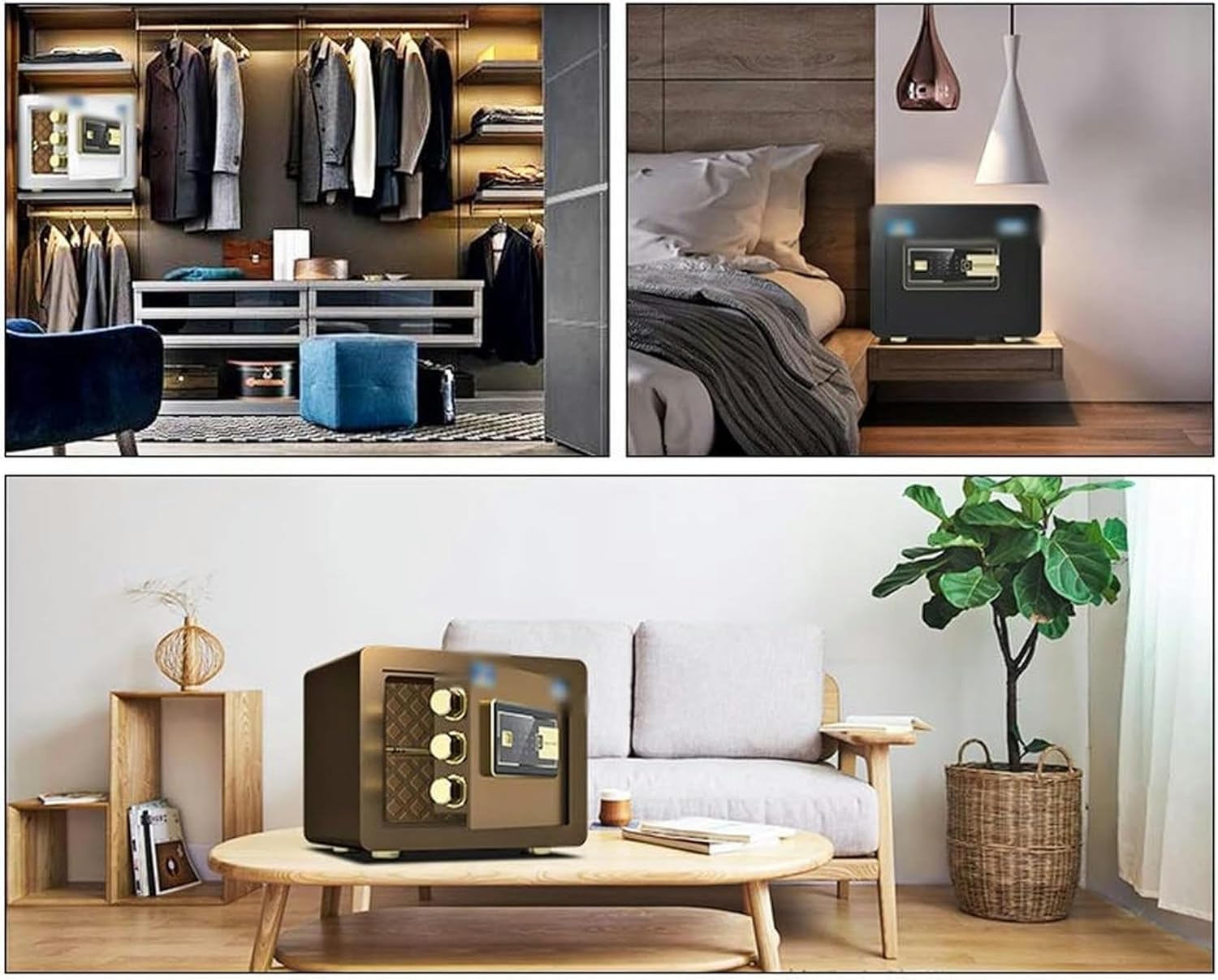 AMNOOL Digital Safety Cabinets, Wall Safe with Fingerprint, Safe for Cash with Numerical Keys, Emergency Lock