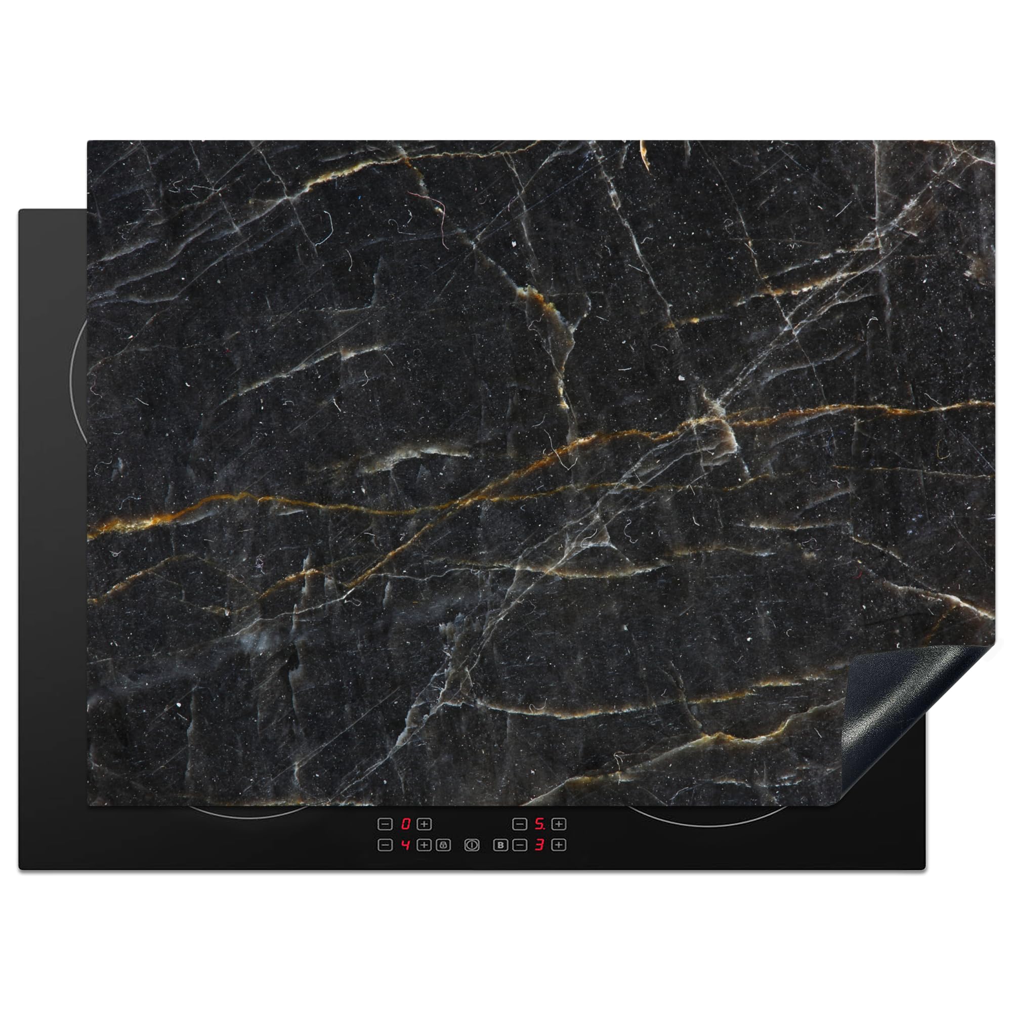KitchenYeah© Induction Hob Cover Protector Mat 20.5"x28" / 71x52 cm Kitchen Universal Ceramic Covers for Electric Cookers Vinyl Marble - Black - Gold - Grey - Marble Texture — image 1