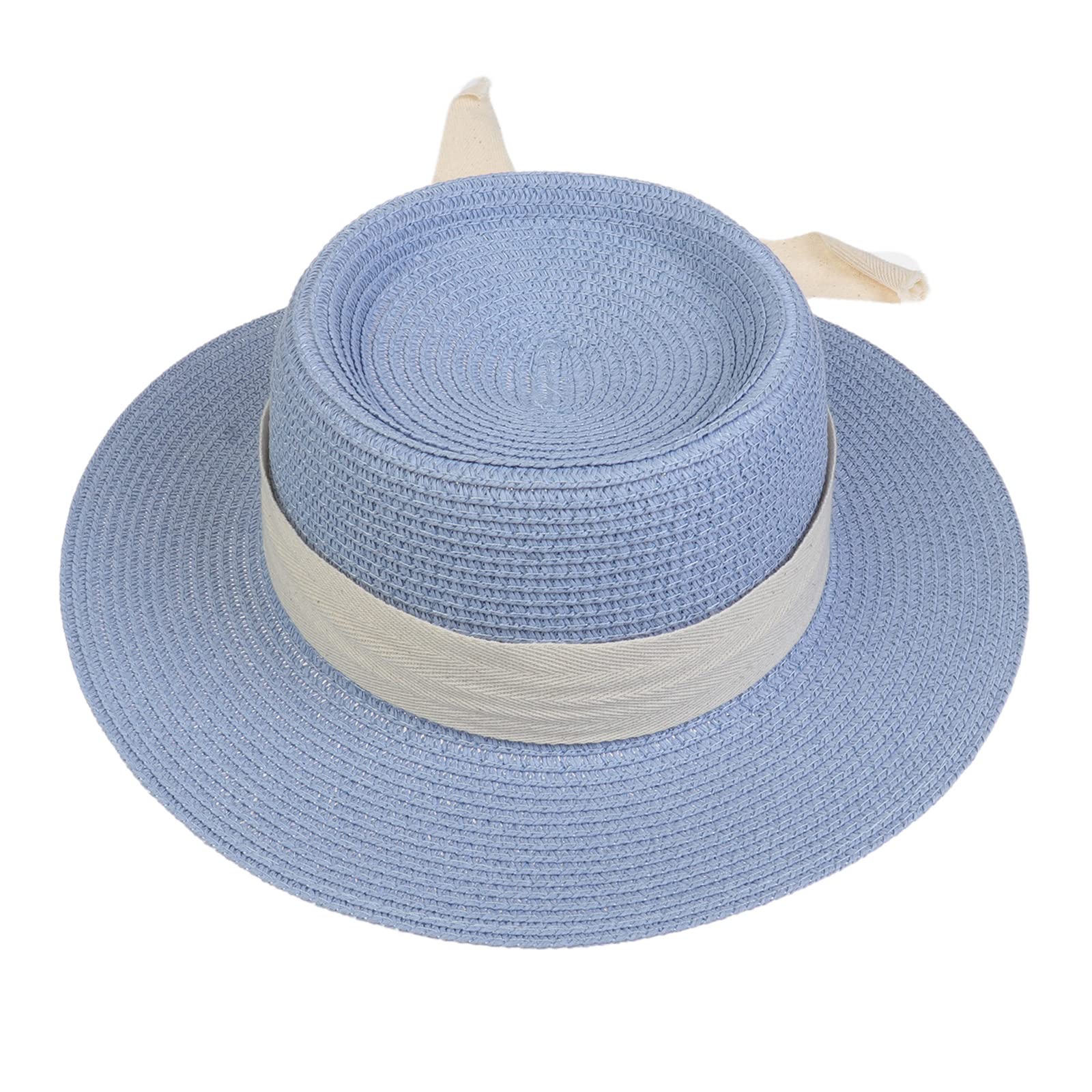 Sombrero de playa de ala ancha con protección solar para mujer, sombrero de playa con lazo blanco, gorra de paja, casual, para mujer, gorra de barco para iglesia al aire libre