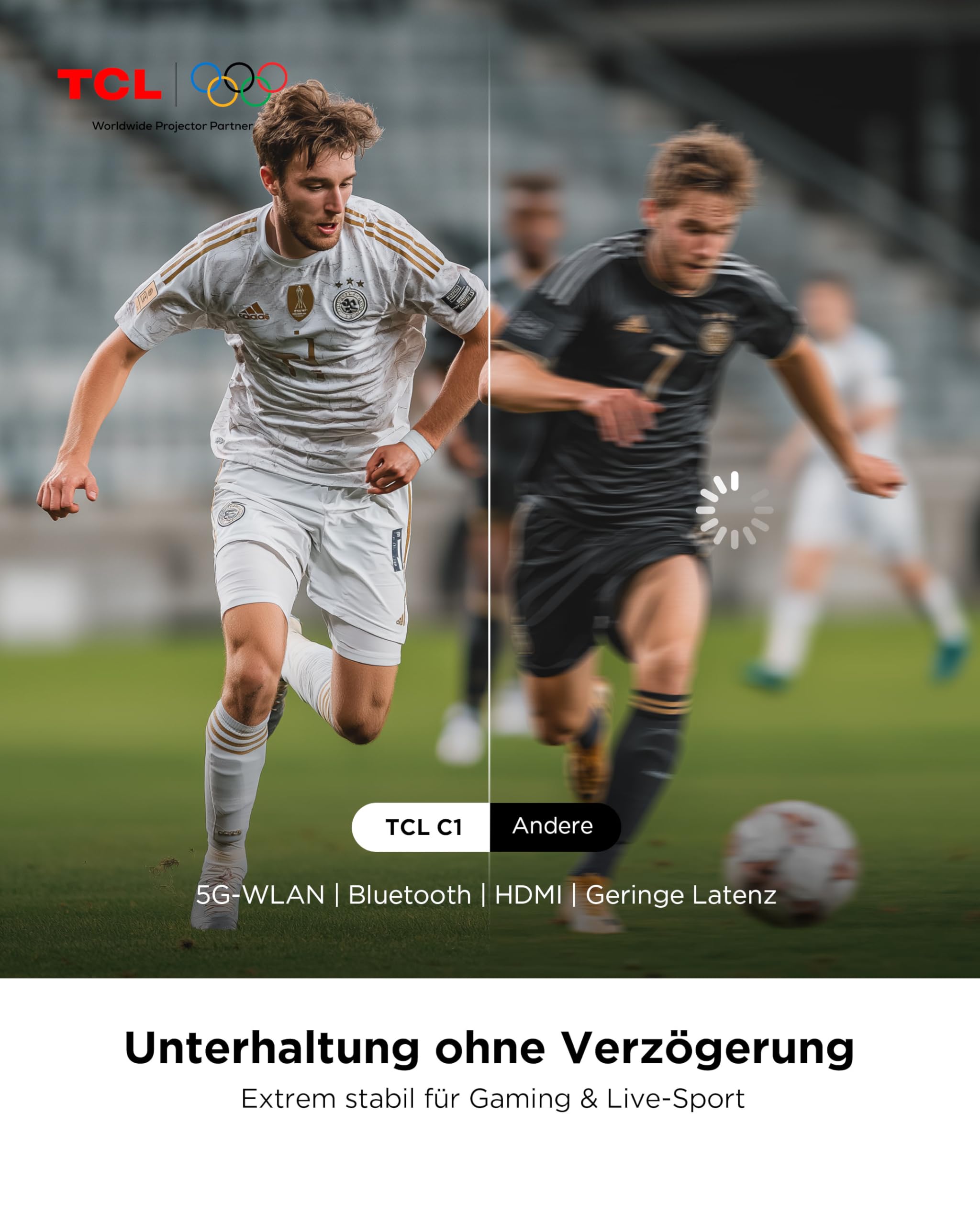 TCL C1 Smart Mini Beamer, Integriertes Offizielles Google TV/Netflix/APV, Projektor 4K 1080p, Autofokus & 6D Keystone, Dolby 8W, WLAN, Bluetooth, 285° Drehbar für Handy, Heimkino, Deckenprojektion