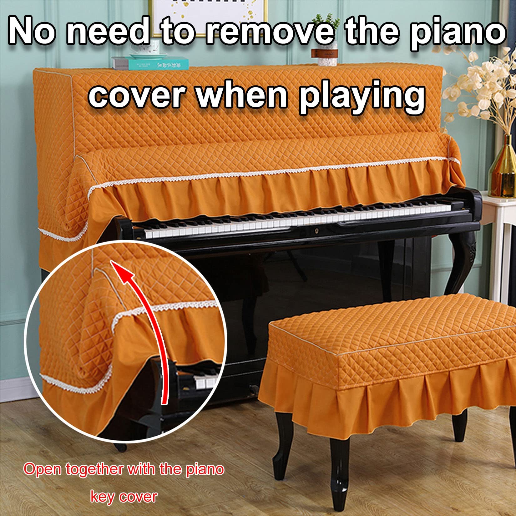 ESOYAWE Copertura Pianoforte Copertura Antipolvere Di Pianoforte Verticale Tessuti Di Alta Qualità Pizzo Trapuntatura Ricamata Decorazione Copertura