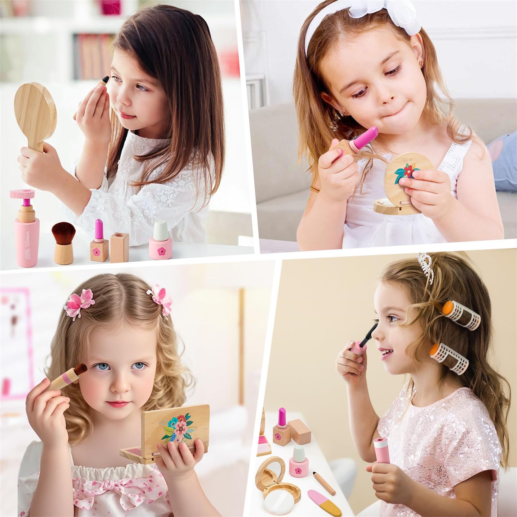 Falso Trucco Bambina in Legno Trucco Bambino Giocattolo Trucco Valigetta Accessori Set di Trucco Set Giocattolo Ragazza Principessa Compleanno Regalo 3 4 5 6 7 8 Anni