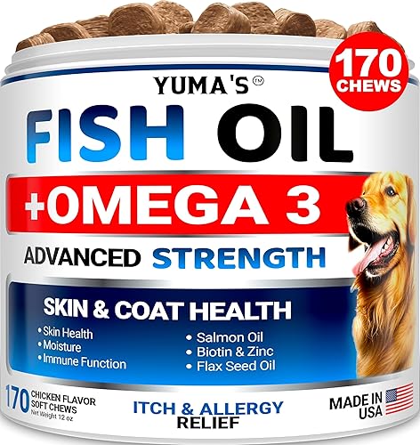 Aceite de pescado Omega 3 para perros 170 unidades Suplemento para piel y pelaje Omega 3 para perros Tratamiento de alivio de la piel seca y con