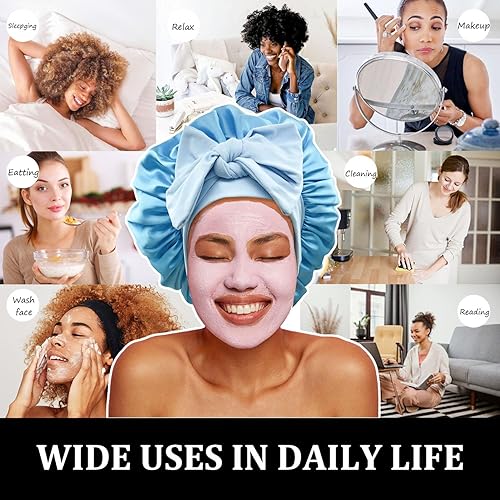 Miniatura 5 de Gorro de seda satinada para dormir, gorros grandes con banda de amarre con correas ajustables, gorras de dormir nocturnas para mujer, cabello rizado