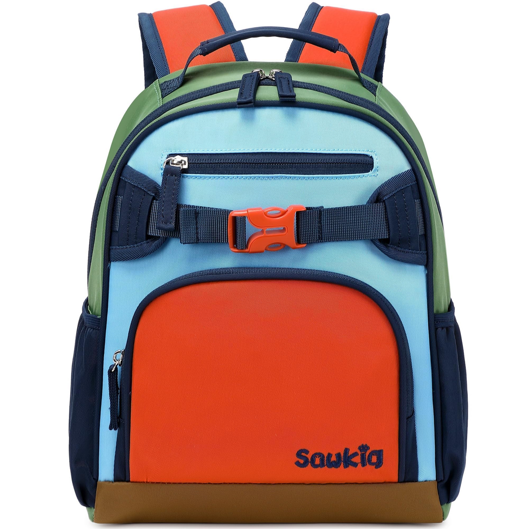 Sawkig Cute Mini Toddler Backpacks for Boys 2-4 Little Kids Backpack Preschool Bookbag (Orange Blue)