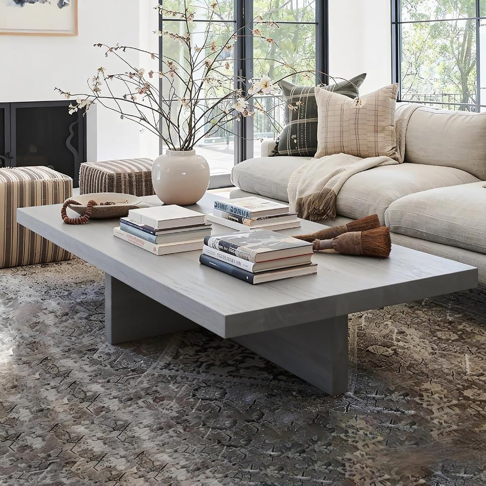 TKKUPLG Solid Wood Coffee Table, Farmhouse Square Center Table, 2” Thick Tabletop, Durable Natural Wood Grain, Living Room Table for Living Room &