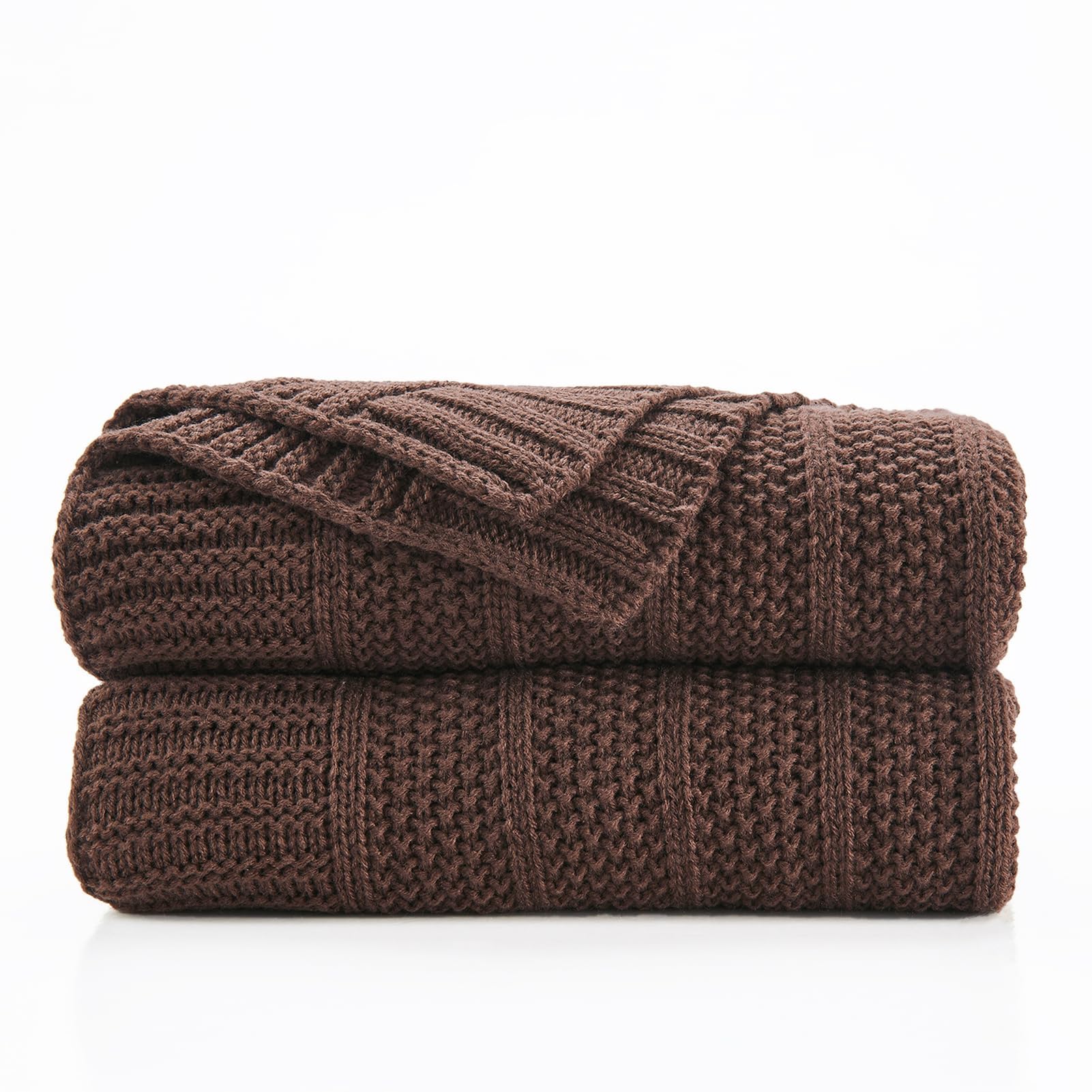 Douceur Brown Throw Blanket for Bed, Soft Cozy Lightweight Stripe Pattern Knitted Throw Blanket for Sofa, Living Room Gift, 60"X80"