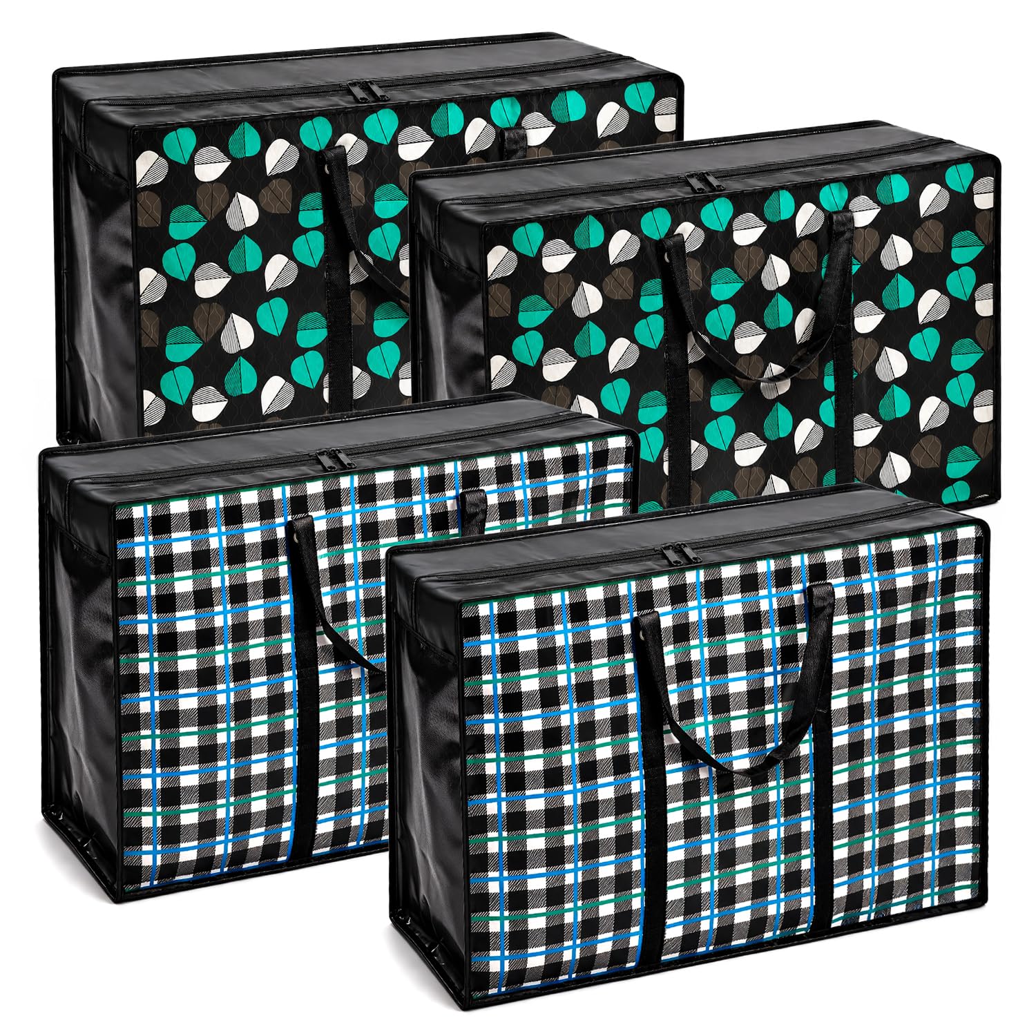 4Pcs 52L Medium Storage Bags | Heavy Duty Moving Bags with Study Zips and Eyelet Handles | Waterproof Underbed Storage Bag for Clothes Duvet Bedding and Laundry Bags with Zips
