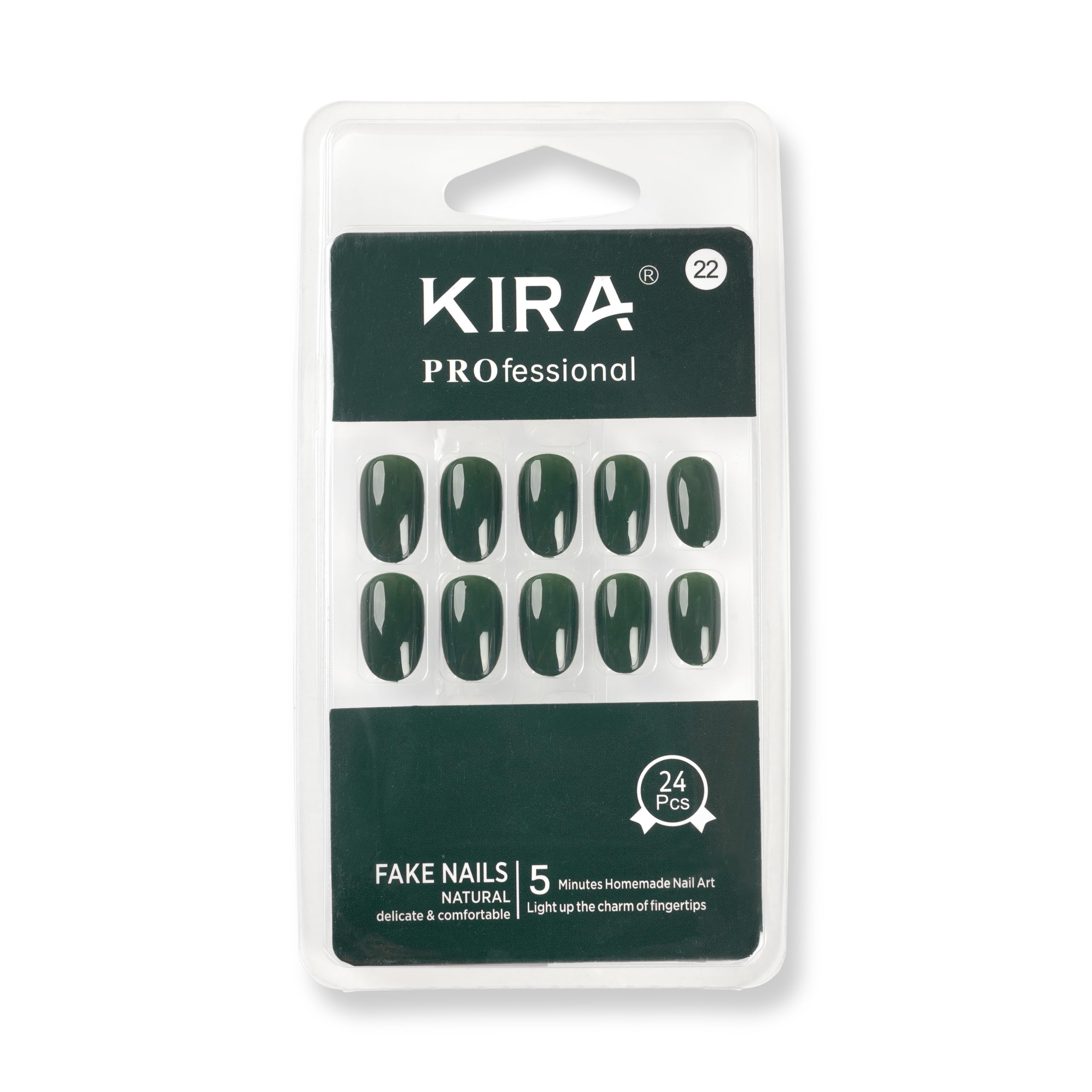KIRA Artifical Fake Nails With Buffer & Glue, Natural False Nails Delicate & Comfortable With Long-Lasting And Waterproof For Women - A22 (green) (Pack Of 24)-image-9