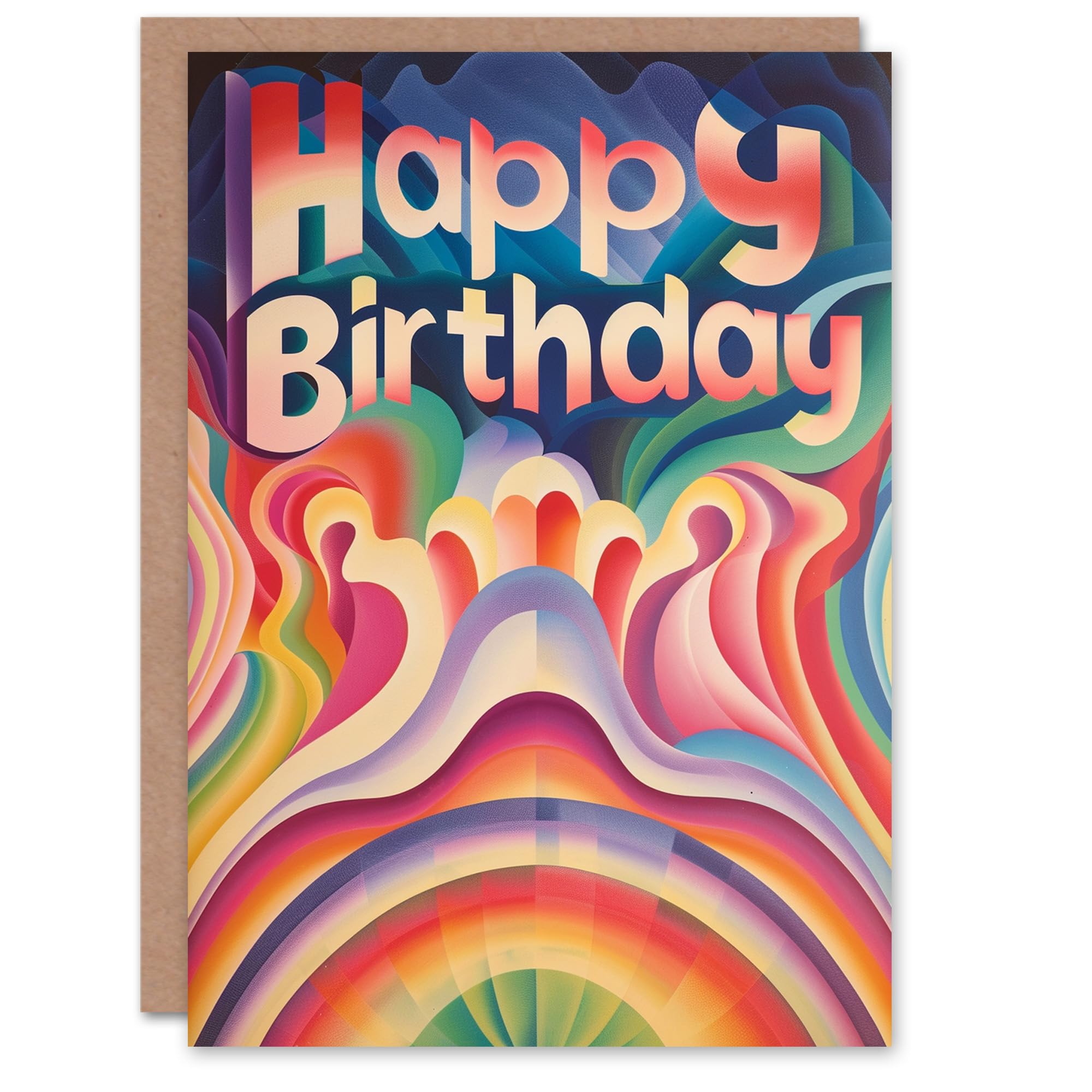 Artery8 Birthday Card Abstract Trippy Rainbow Psychedelic Design For Her Gran Sister Niece Daughter Wife Woman Greeting Card