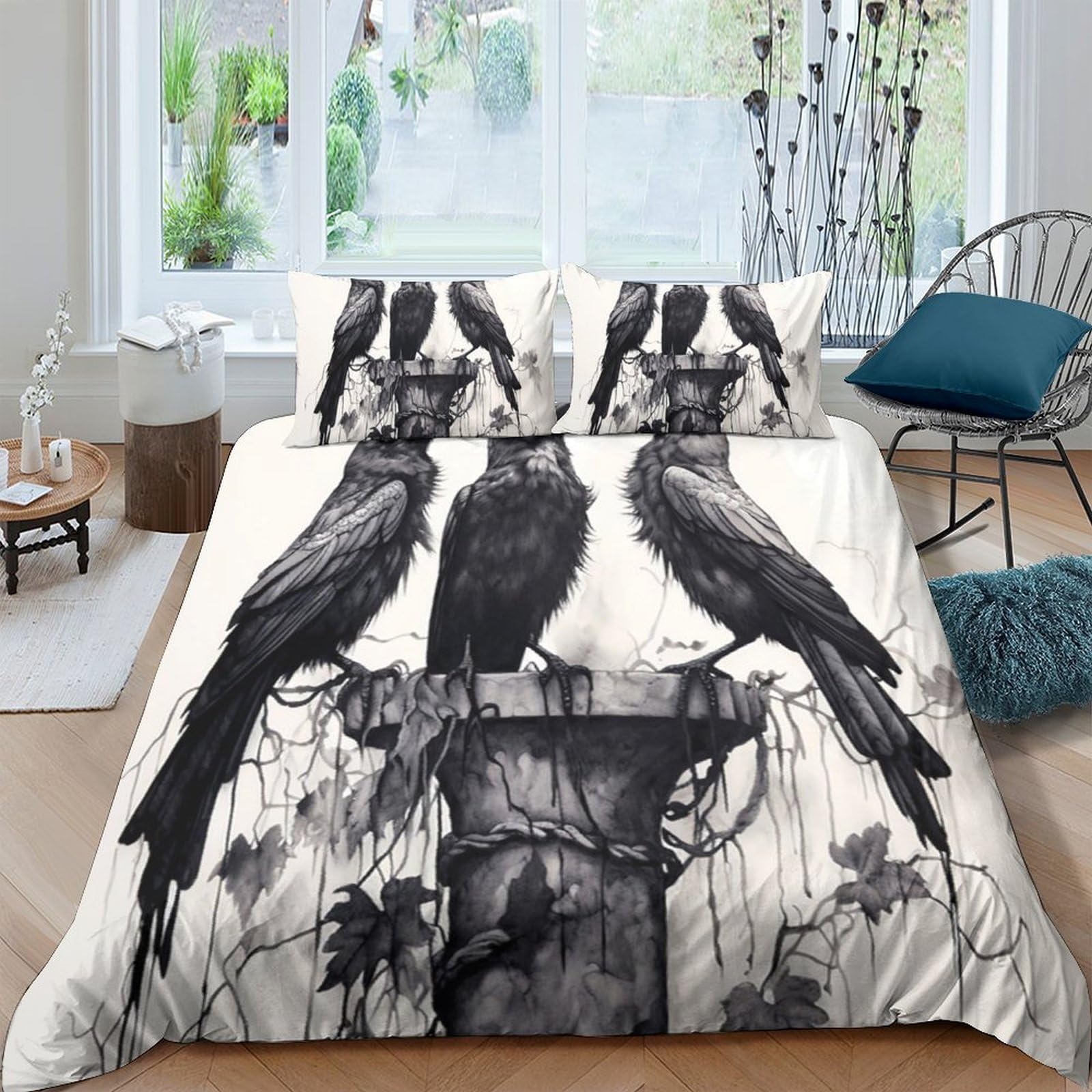 Ctjqhvkz Style-10 3D Printed Raven Art Fitted Sheet Microfiber Black Bird Mattress Cover Bedroom Decor Dustproof Washable Single（135X200cm）