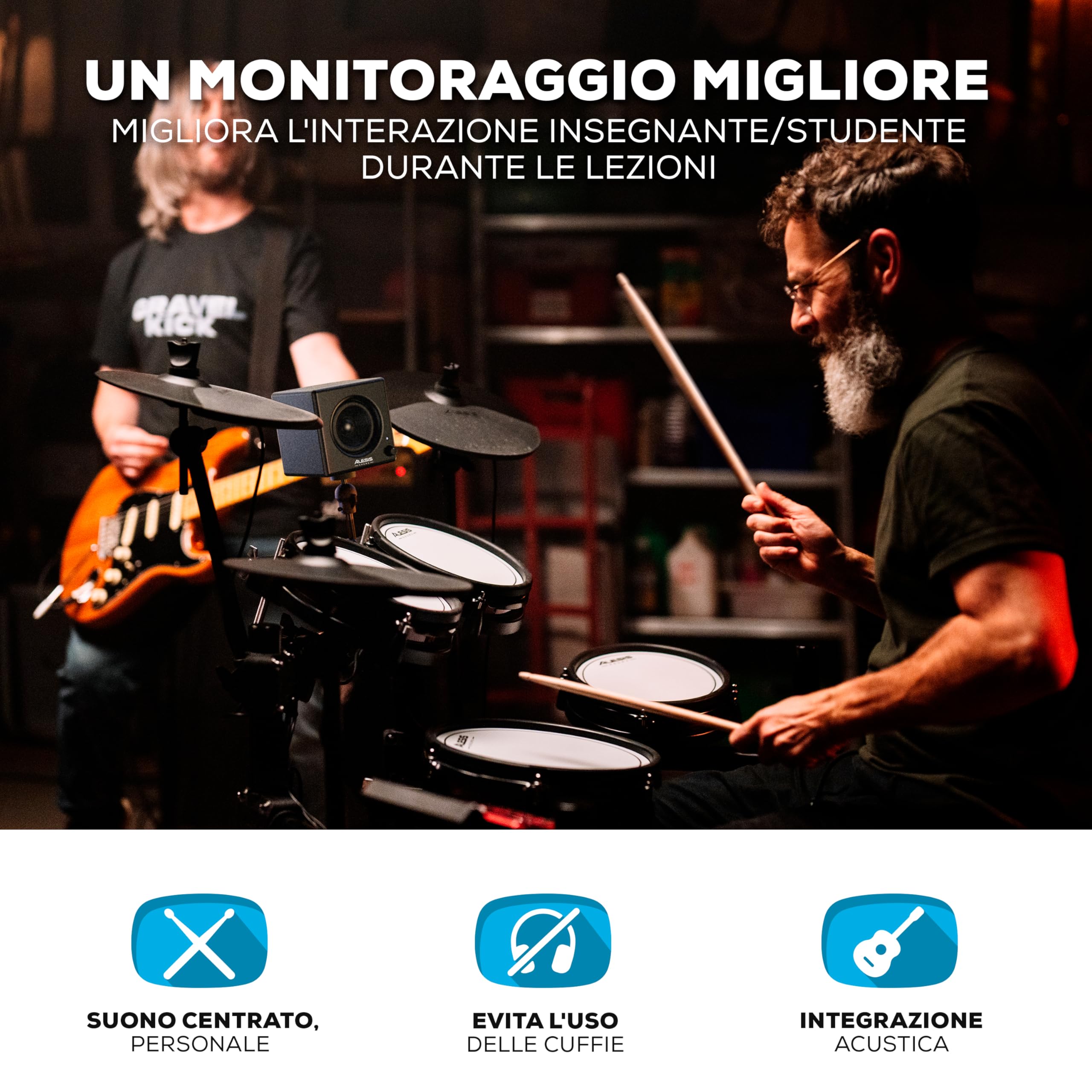 Alesis Nitro Max e Amp - Batteria Elettronica con Pelli Mesh, Rullante a Doppia Zona da 10", Bluetooth, USB MIDI, e Cassa Monitor Montabile 70W