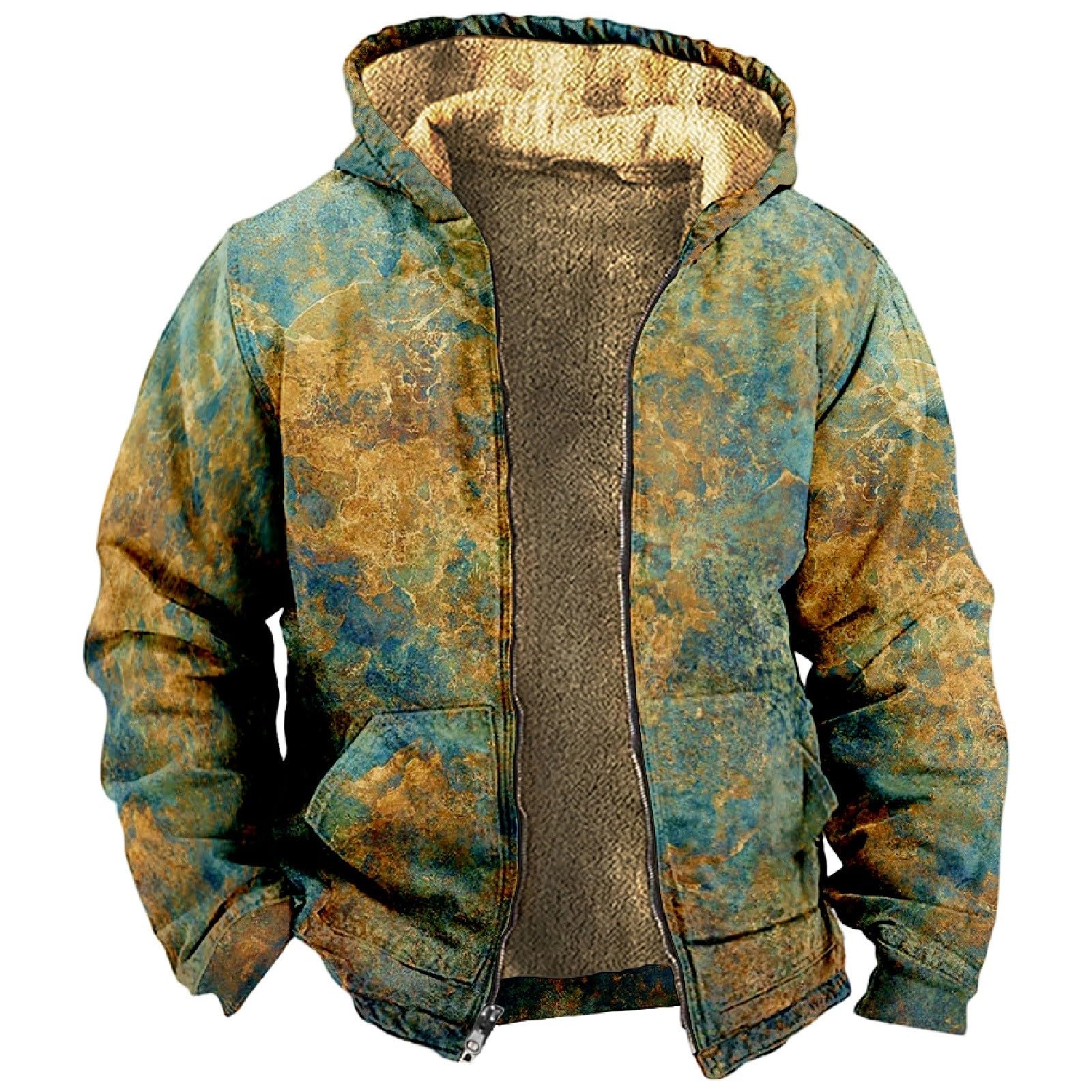 KONG JIMFAN Herren Jacke,Verdickt Hoodie Winterpullover Warmes Herren Winterjacke Reißverschlusstasche Übergangsjacke Tasche Jacket Printing Sweatjacke Mit Kaputze Winddichte Motorradjacke Herren