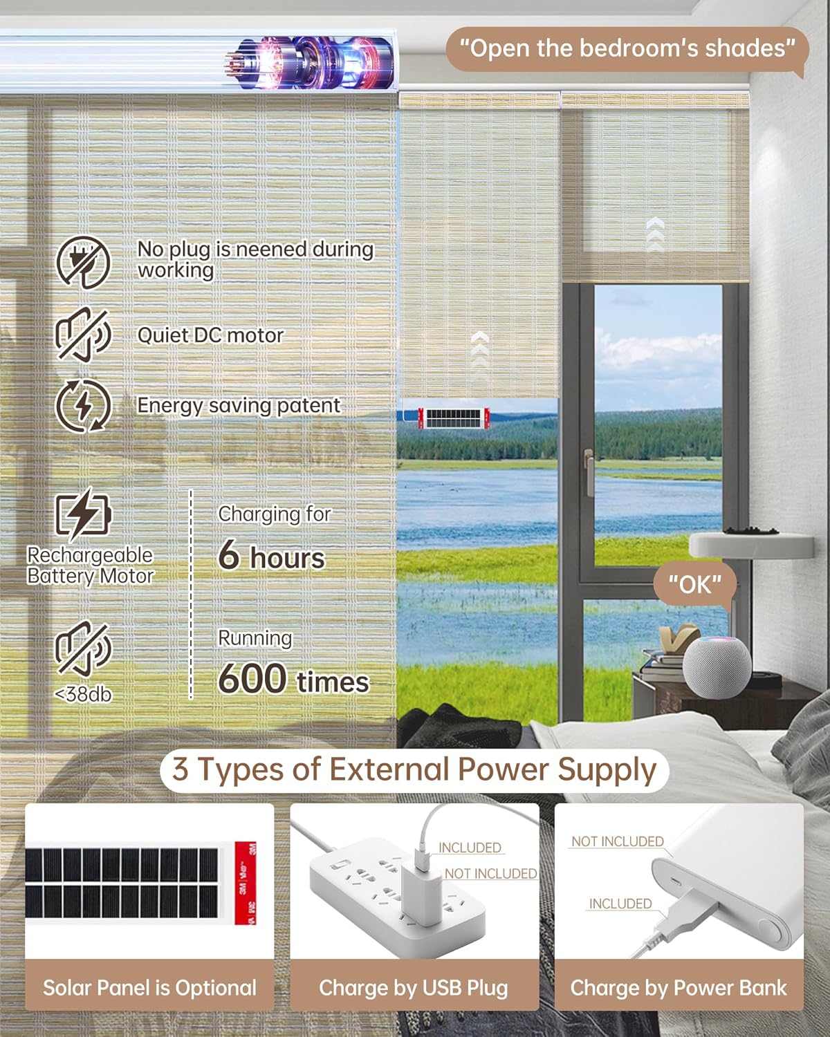 Kincmo Motorized Blinds with Remote, Light Filtering Roller Shades Work with Apple Homekit,Alexa,Google Home, Custom Electric Blinds with App,Voice Control (50% Blackout Woven Stone)