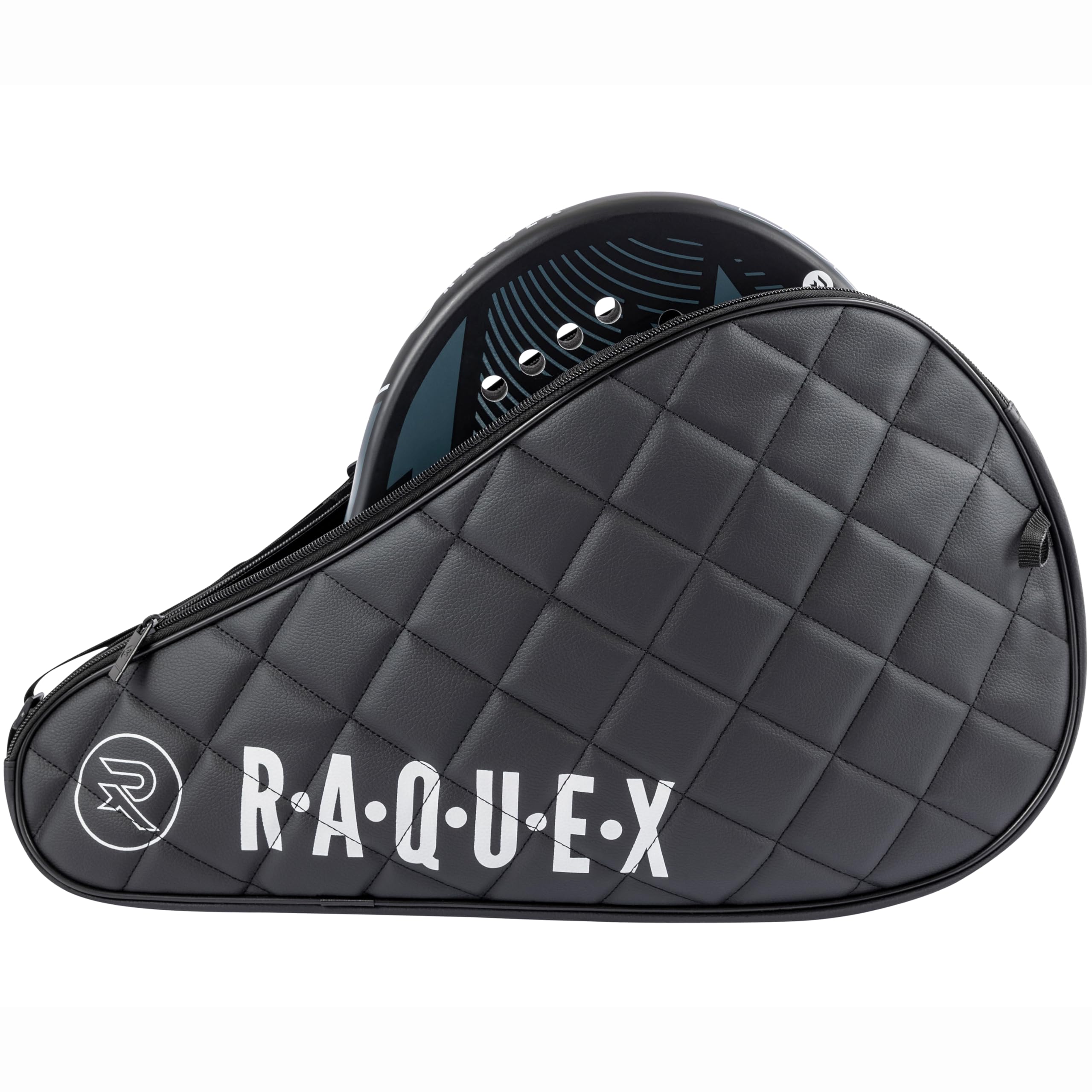 Raquex Elite Padel pokrowiec na rakietę - niebieska lub czarna na 1 rakietę - pikowana torba ze sztucznej skóry dla mężczyzn i kobiet, wyściełany ochraniacz na rakietę Padel, luksusowy prezent
