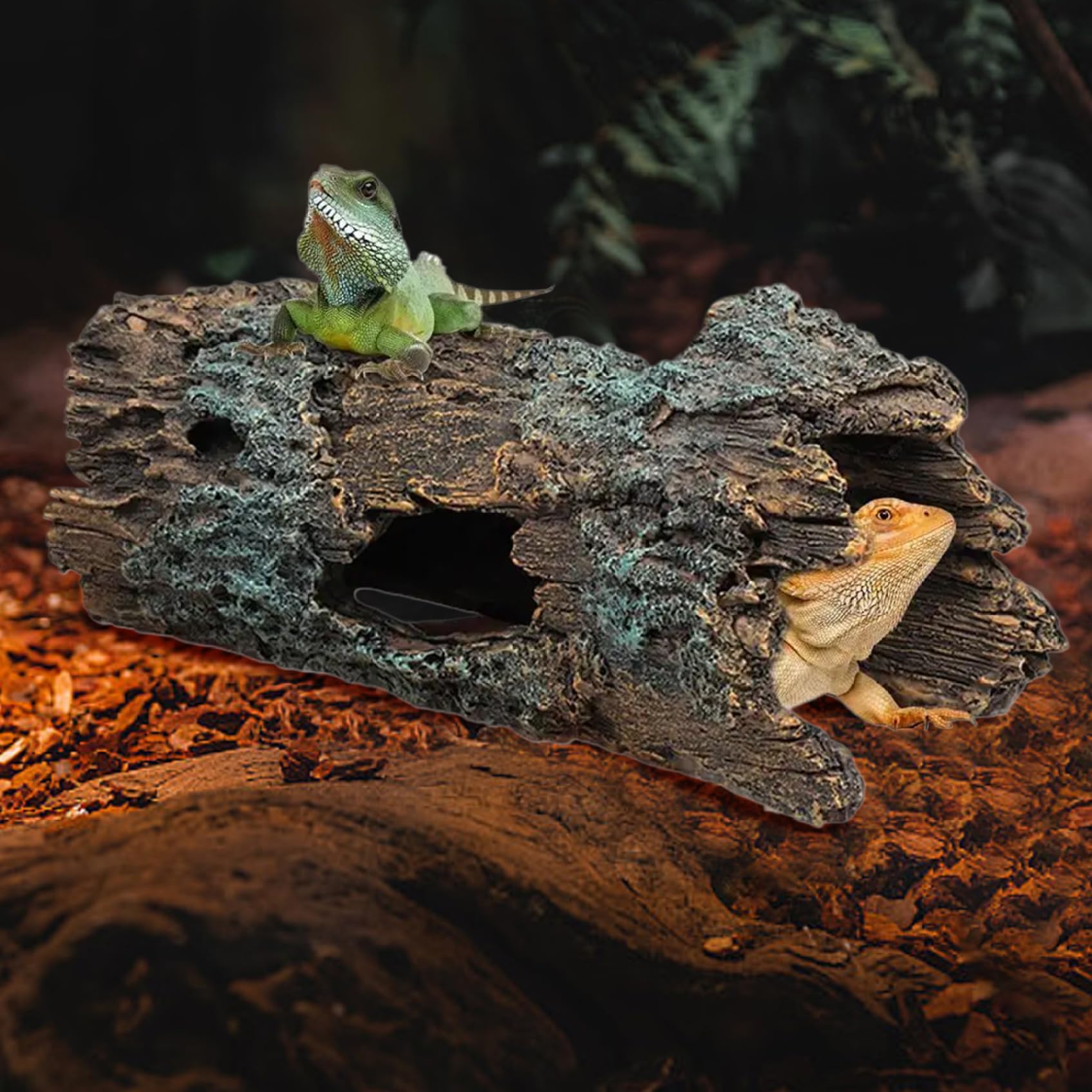 Snake Hide, Leopard Gecko Accessories, Resin Hollow Bearded Dragon Hideout, Imitation Bark Driftwood for Reptile Tank, Animal Basking Platform for Spider, Scorpion, Tortoise, Bearded Dragon Hide