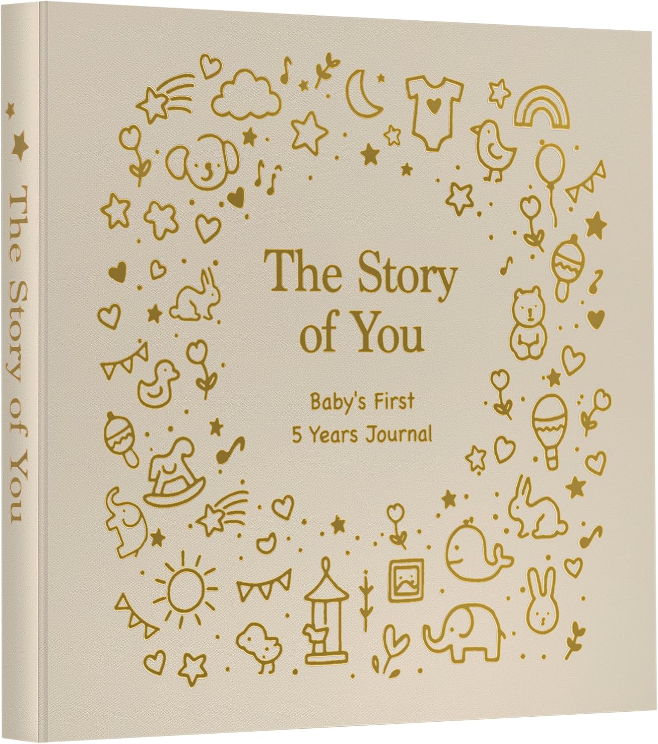 Baby Memory Book First 5 Year Boy or Girl Keepsake Journal Photo Albums Scrapbook, Gifts for Baby Shower First Time Mom New Parents (Toy – Khaki)