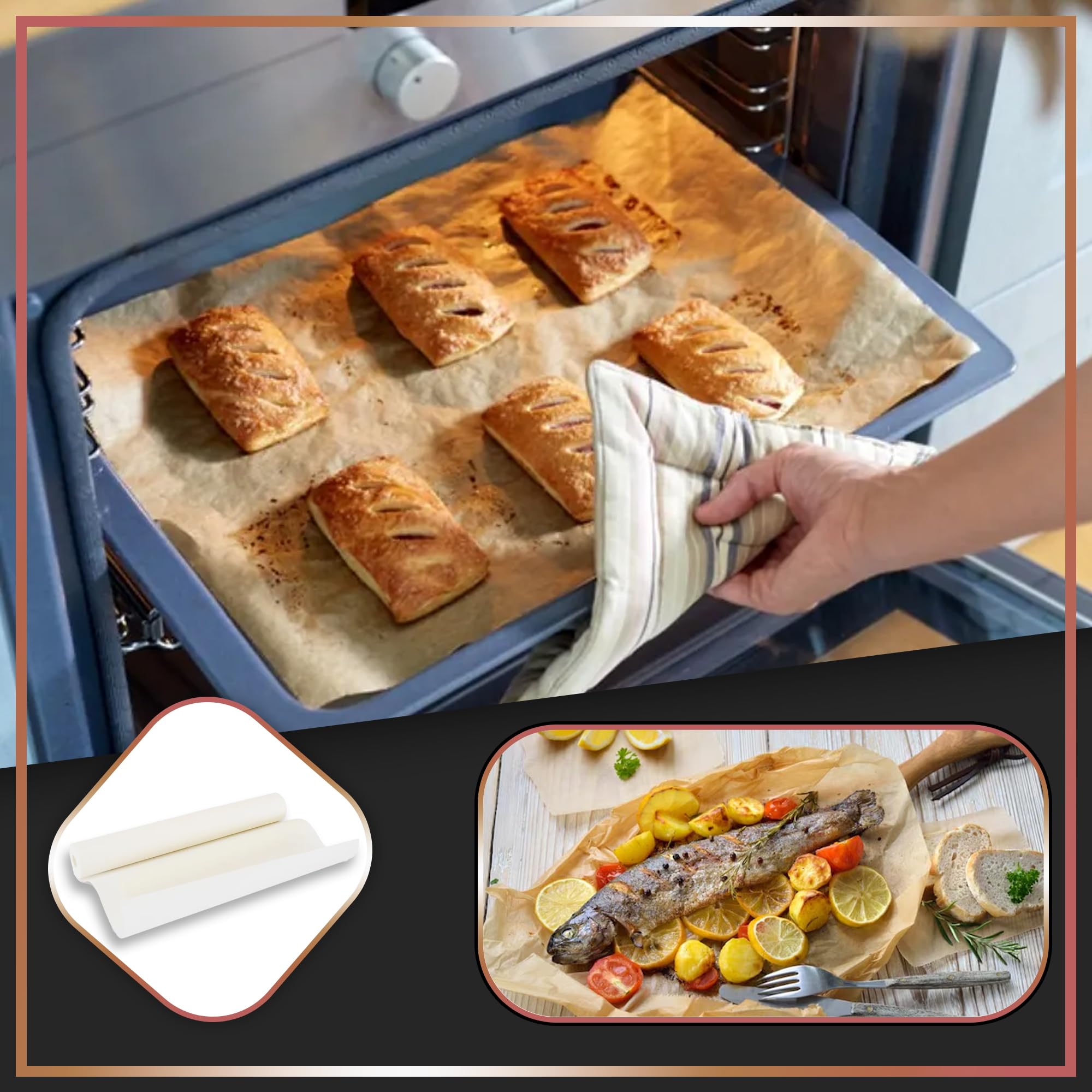 Sicignano Casalinghi Set 3 Rotolo Carta Forno Antiaderente Resistente per Forno e Frigo - Ideale per Dolci Pizza Pane Cottura Senza Grassi, Uso Professionale, Grandi Quantità (40cm x 50mt)