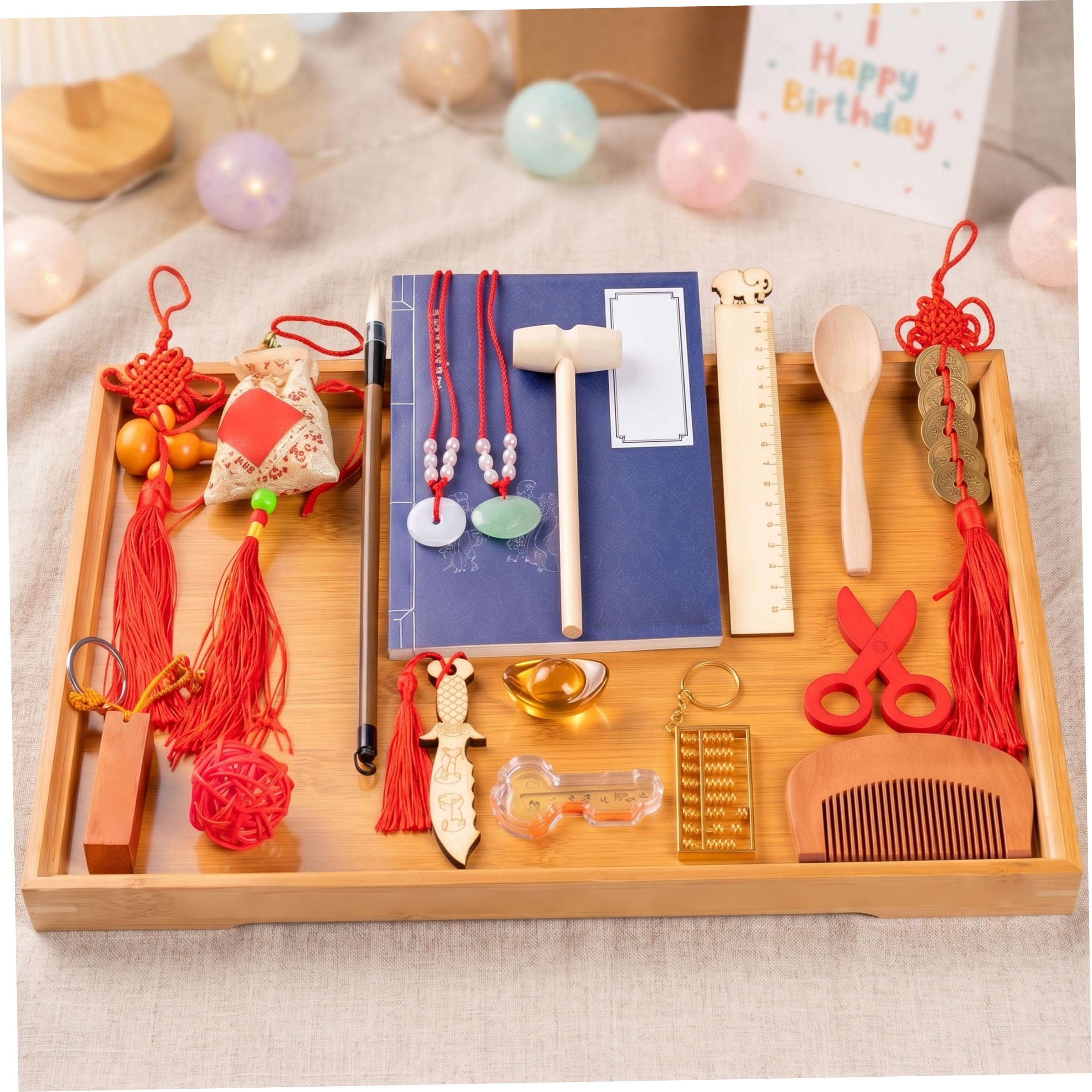 Juego de Doljabi de 26 Piezas Zhuazhou, Decoraciones de Primer cumpleaños de Diferentes Ocupaciones para niños y niñas, Rojo