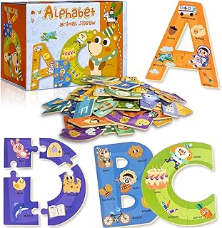 Wooden Alphabet Puzzles for Kids Ages 3-5, ABC Learning for Toddlers Ages 3+, Sight Words Letter Puzzles Montessori Toys, Educational STEM Gifts for Preschool Boys Girls Age 3+