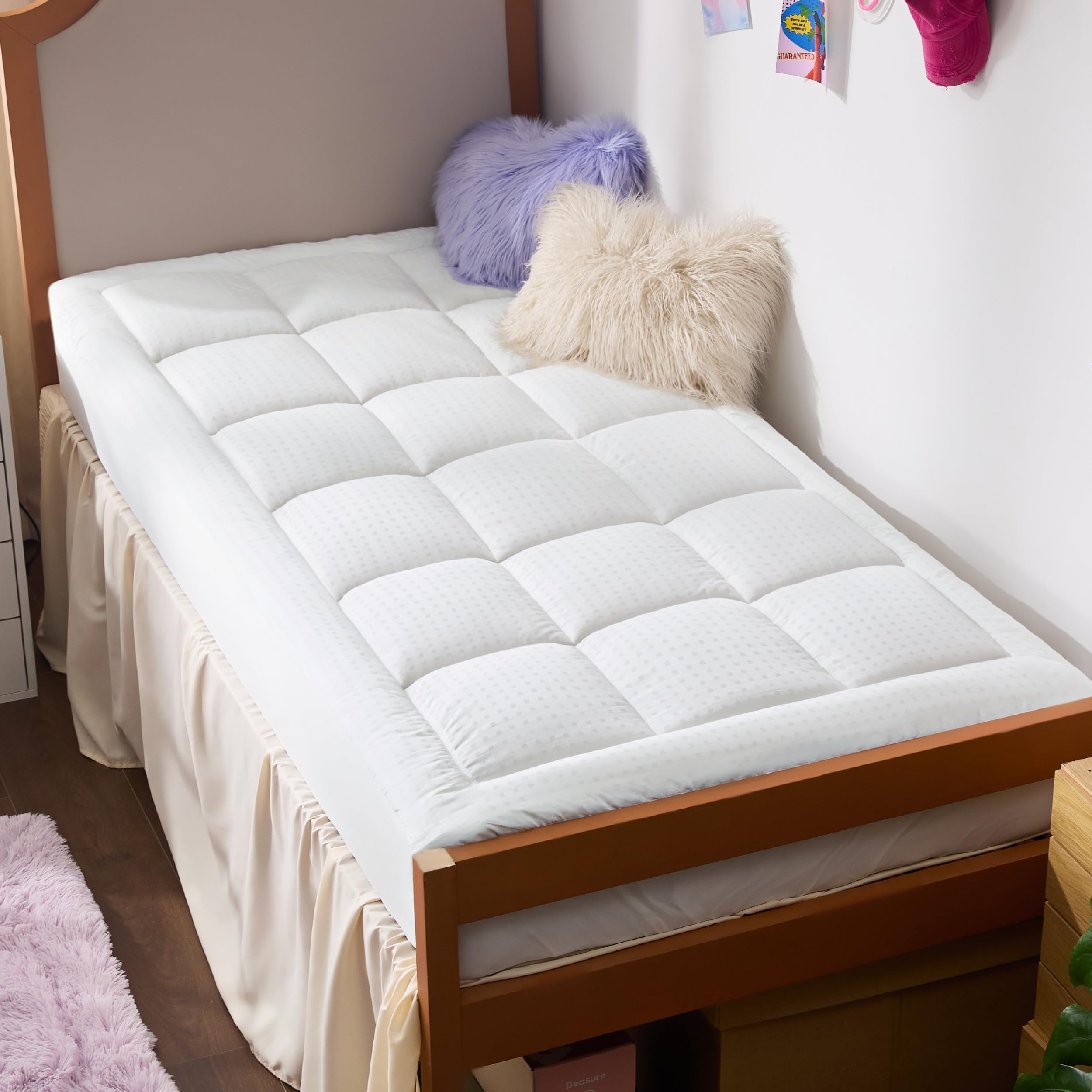 Bedsure Twin XL Mattress Pad - Cotton Extra Long Twin Mattress Topper for College Dorm Room Essentials, Quilted Bed Cover with 8-21 Inches Deep Pocket, White