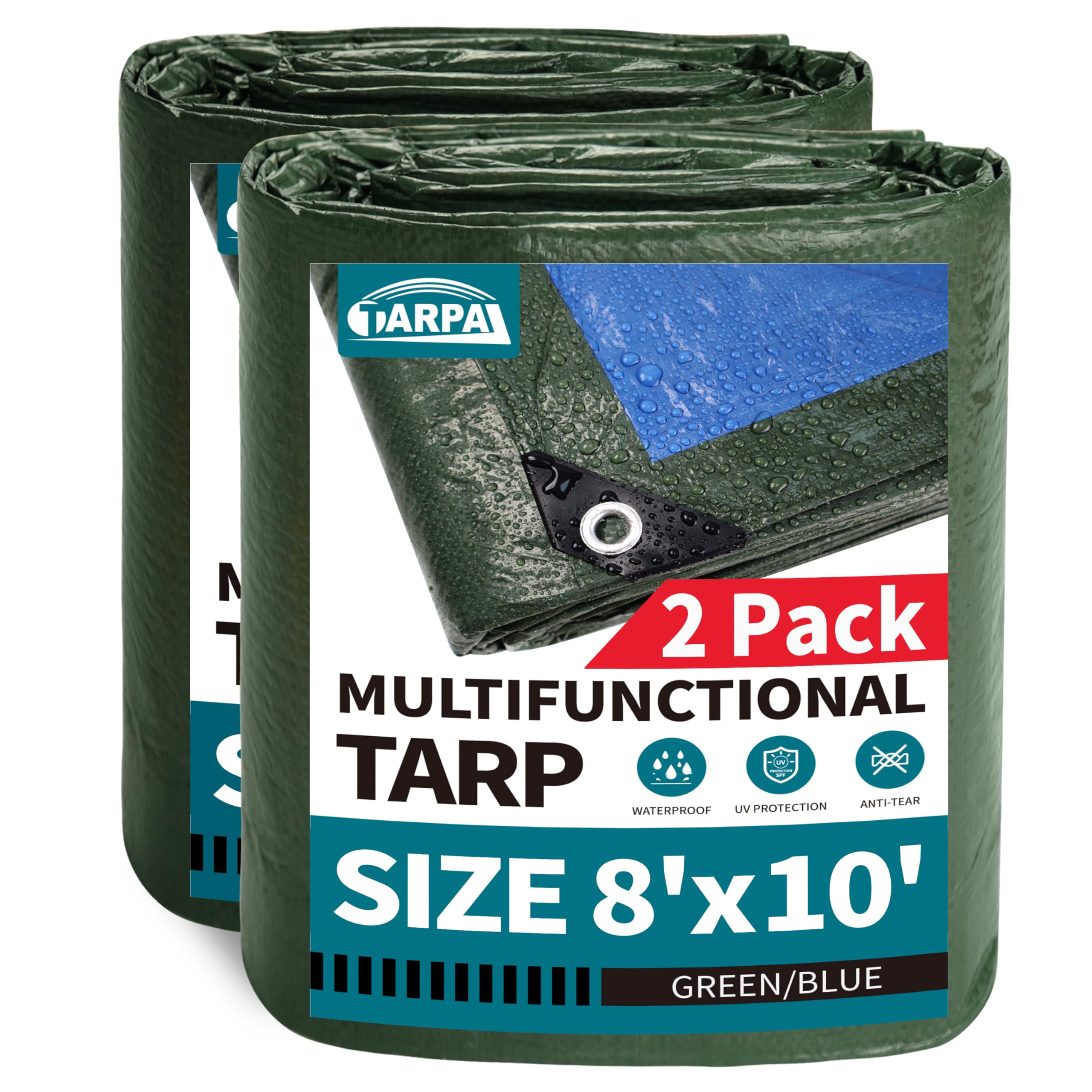 TARPAL Waterproof Tarp 8x10 Feet Green Tarps (2 Pack) Lightweight tarps Multipurpose Protective Cover All Purpose Poly Tarps Cover for Firewood Outdoor Furniture etc — image 1