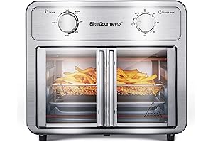 Elite Gourmet 1500W Air Fryer Oven with Swing Doors in Stainless Steel