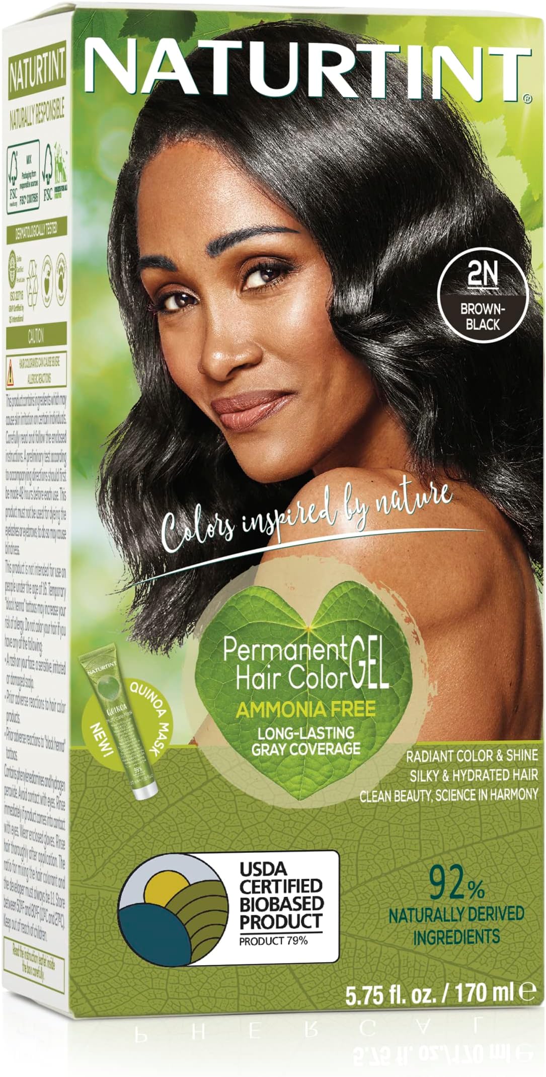 Naturtint Permanent Hair Color 2N Brown Black (Pack of 1), Ammonia Free, Vegan, Cruelty Free, up to 100% Gray Coverage, Long Lasting Results