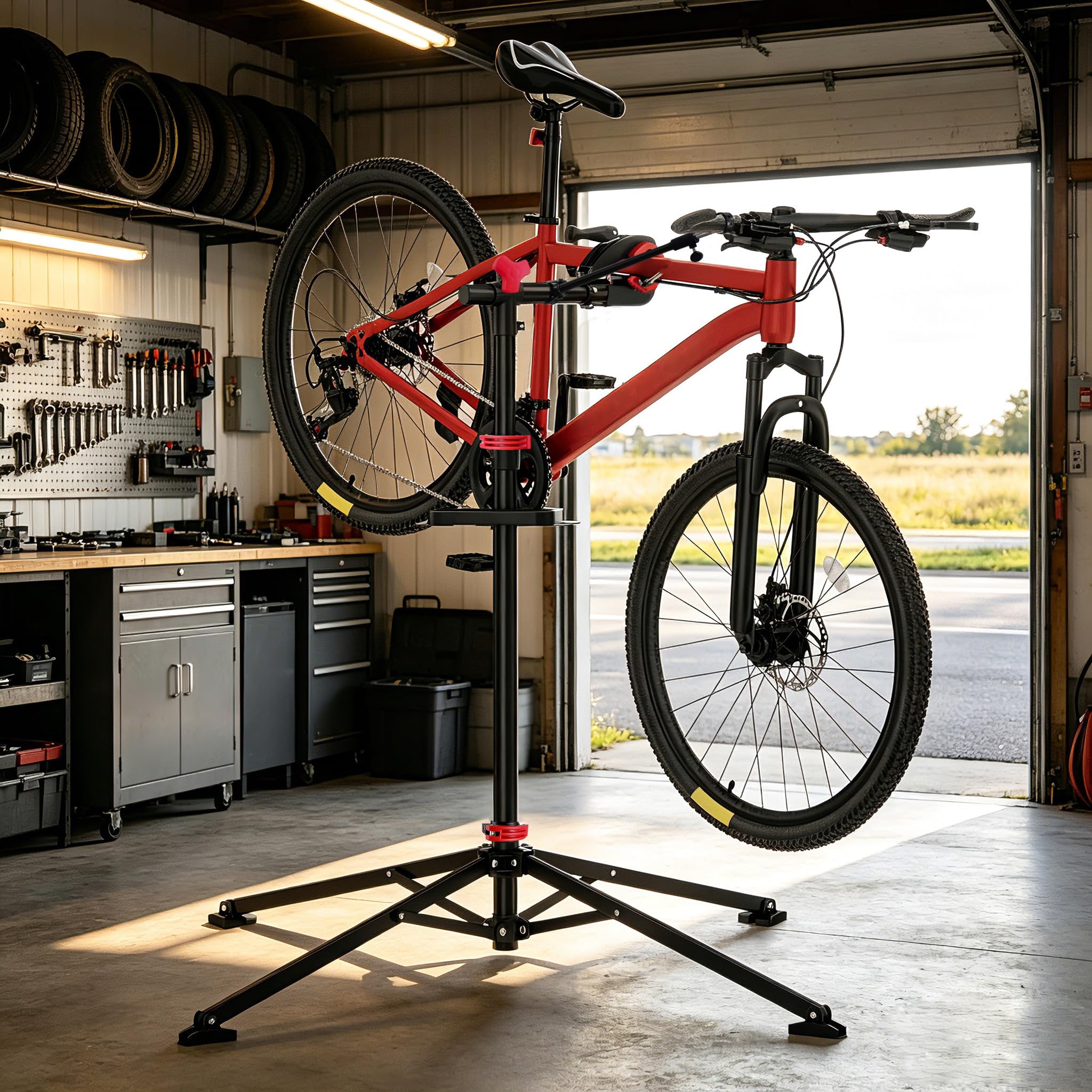 Caballetes para Bicicletas, Soporte de Reparación Plegable y Ajustable con Bandeja Magnética Grande, Soporte de Rueda Delantera, Cabezal Giratorio 360°,Ultraligero, Carga Máxima 30 kg