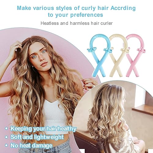 Miniatura 4 de Grafken - Diadema rizadora sin calor rizadores de seda sin calor para cabello largo puedes dormir con los rizadores de cabello de espuma suave