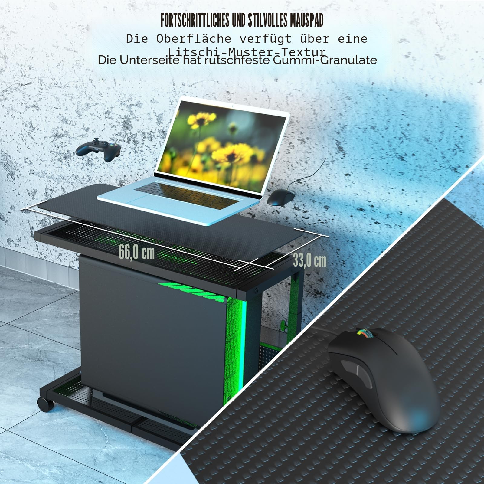 Moricher Computer-Tower-Ständer – höhenverstellbarer 2-stöckiger ATX-Gehäuse-Ständer, PC-Ständer für Bodendrucker, Stecktafel mit rollenden Rädern und Mauspad für Heimbüro