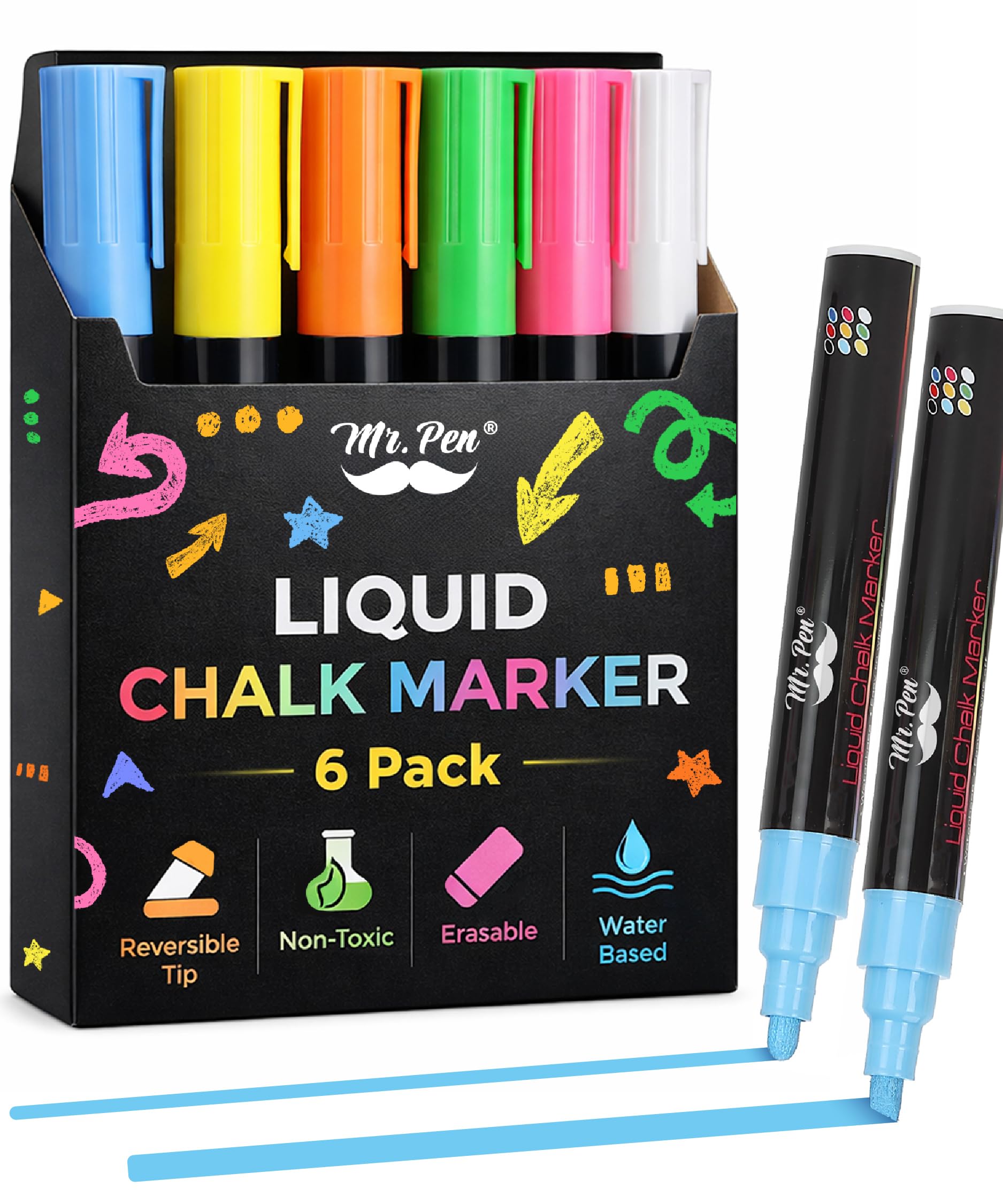 Mr. Pen- Chalk Markers, 6 Pack, Dual Tip, Assorted Color, 8 Labels, Chalk Markers for Blackboard, Liquid Chalk Markers, Chalkboard Markers, Window Markers, Liquid Chalk, Chalk Board Markers, Chalk Pen