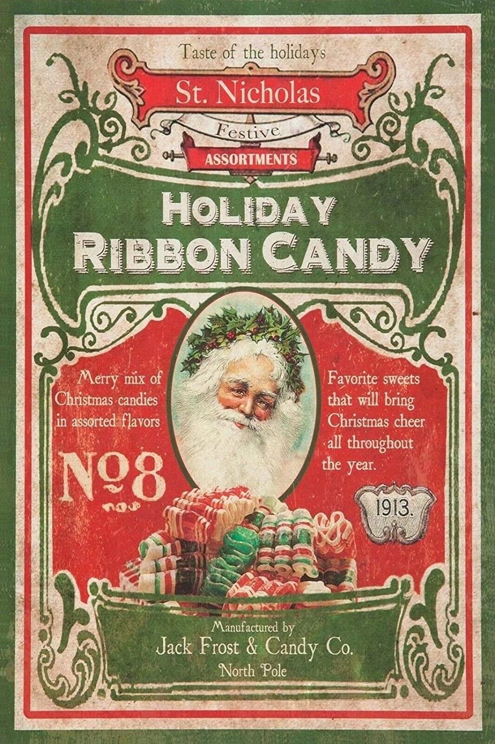 Christmas Candy Vintage Poster Metal Tin Sign Iron Painting Plaque Wall Decor Bar Club Novelty Bathroom Cafe Store 12x16 Inch