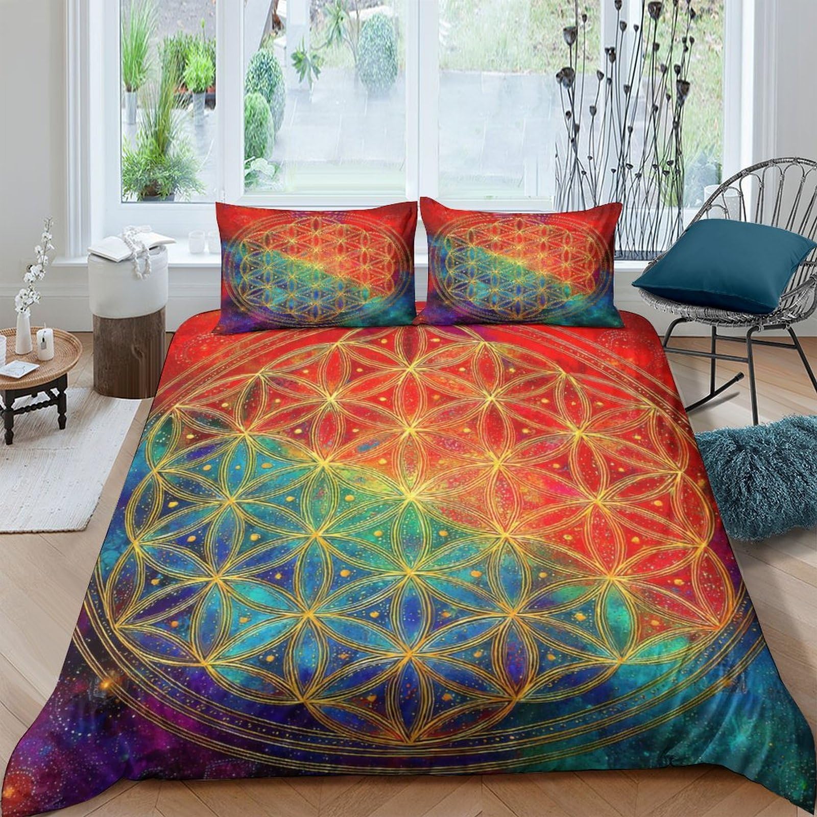 Ctjqhvkz Style-4 3D Printed Rainbow Mandala Fitted Sheet Microfiber Soft Vibrant Geometric Bed Cover For Bedroom Guest Room Mattress Protection Single（135X200cm）