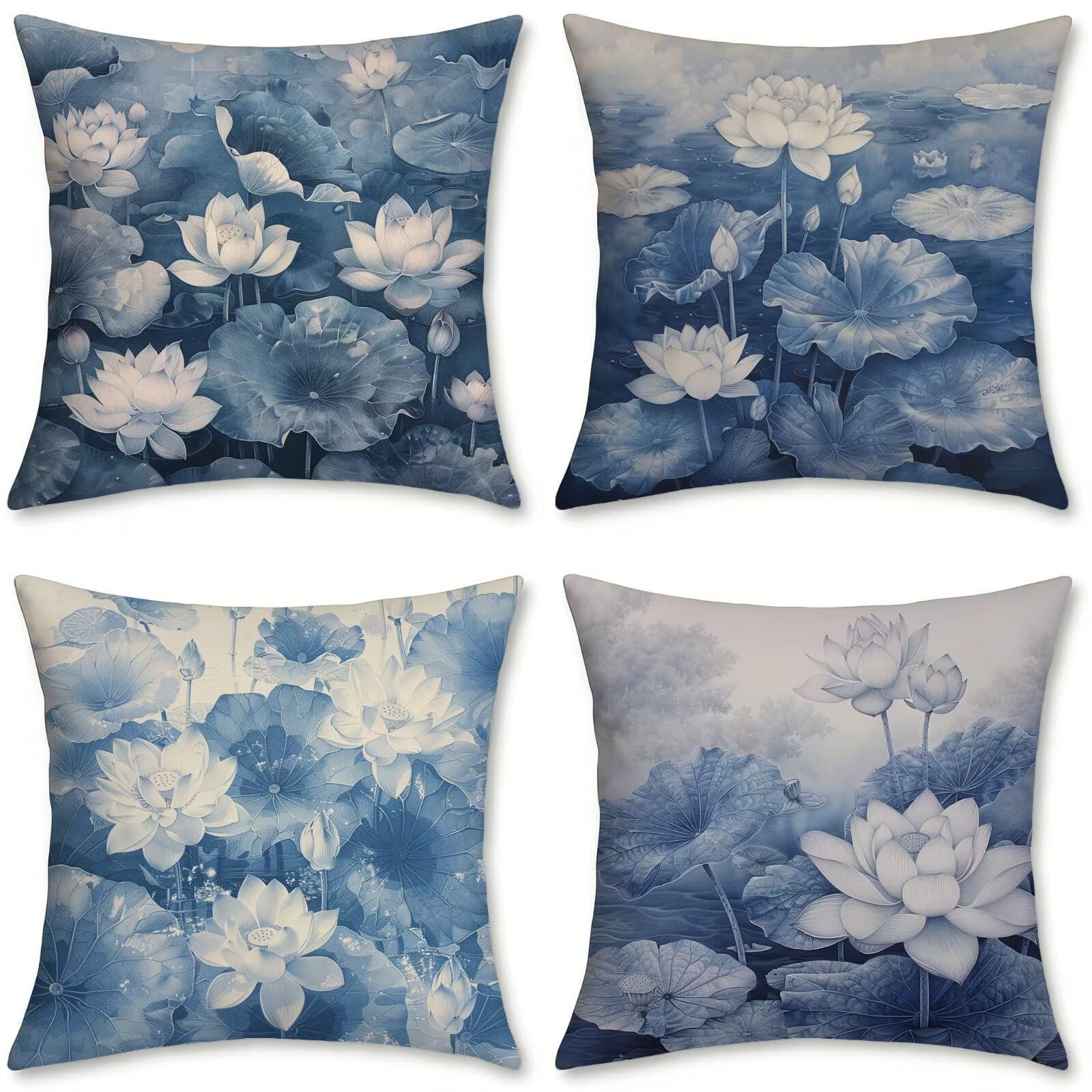 Coussin canapé fleur de lotus lot de 4 housses imperméables en velours 55x55cm