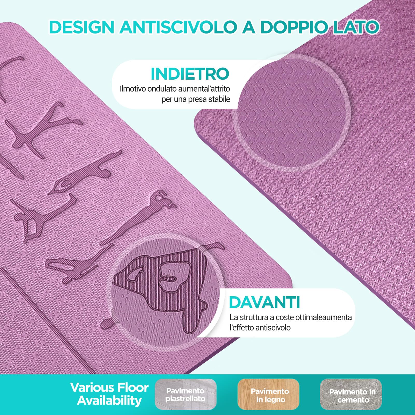 OUTDOUSE Tappetino Yoga,Tappetino Palestra TPE,Tappetino Yoga Antiscivolo,Tappetino Pilatesper Palestra,Pilates,Fitness,Sport Mat,183x61cm