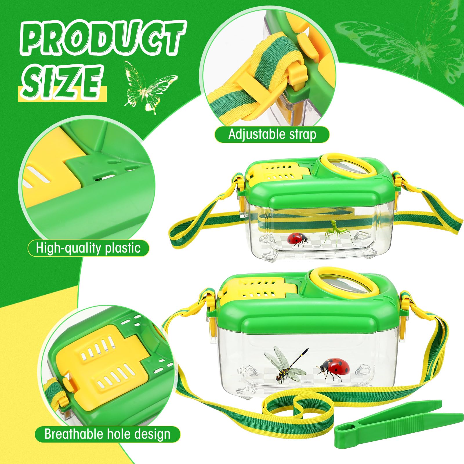 Halloscume 4 Sets Bug Catcher for Kids Students Kids Bug Catching Kit Collector Bug Box with Bug House, Butterfly Net, Bug Tweezer, Bug Cage Bug Habitats Container Collection Outdoor Explorer Gift - Image 3
