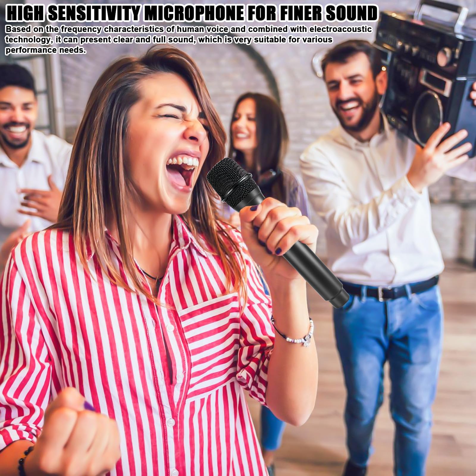 Set microfono senza fili, doppio microfono, microfono a mano, ricaricabile, dinamico con ricevitore, portata di ricezione 20 m, microfono karaoke, microfono per palcoscenico, conferenza, KTV a casa