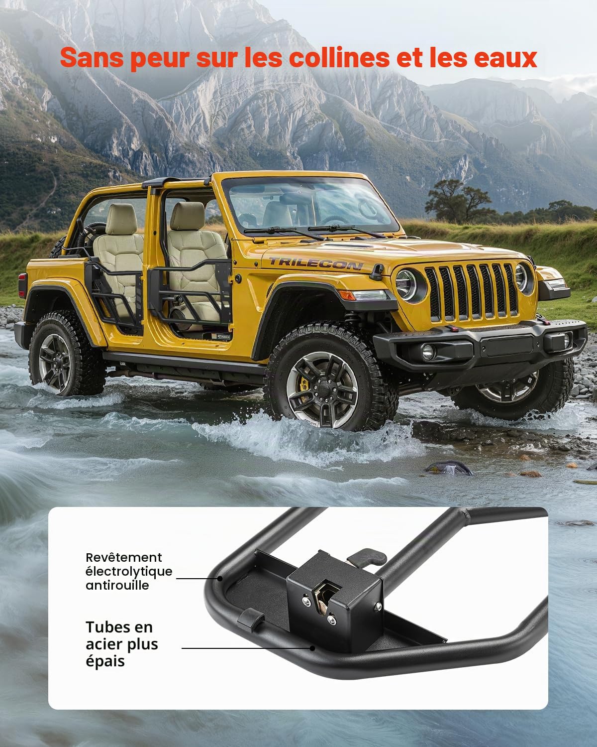 VEVOR Tube porte pour Jeep, 4 portes, porte tubulaire pour Jeep de style aventure avec charnières robustes, loquet OE, coussinets en caoutchouc et tube en acier trempé, pour Jeep Wrangler JK 2007-2018