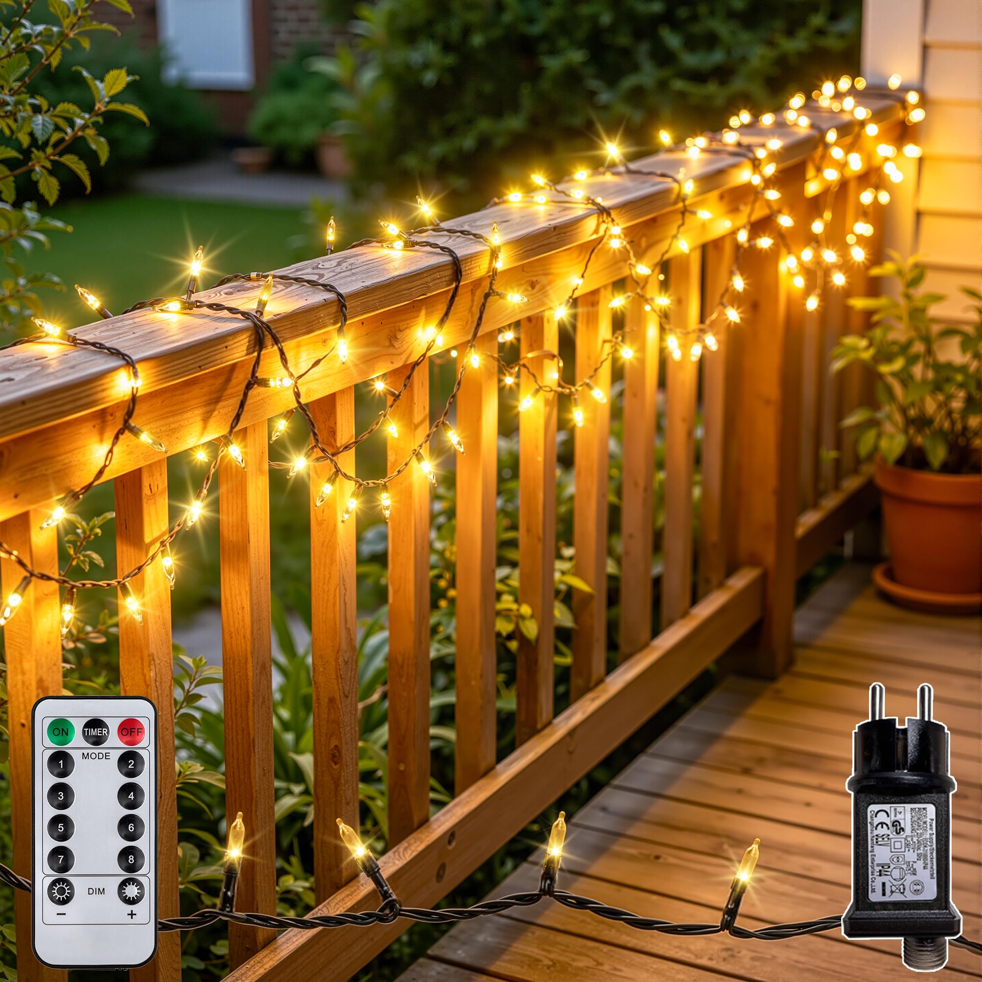 Soagrc LED Lichterkette Außen 30m 300 LED Warmweiß, Wasserdicht IP44 mit Timer, 8 Modi für Weihnachtsbaum, Balkon, Garten, Hochzeit