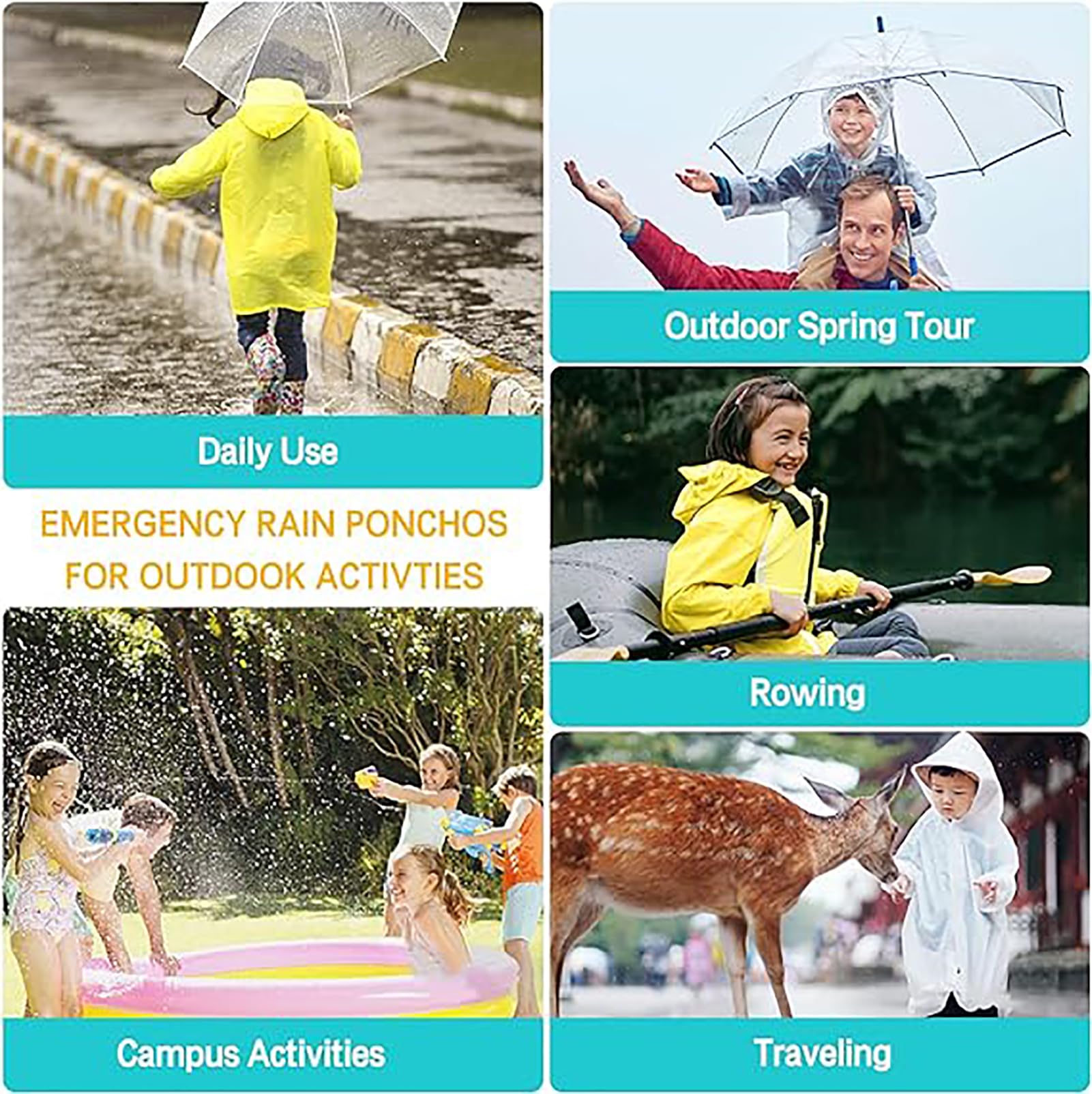 2 Pack Poncho de Lluvia Impermeable para Niños, Poncho Espesar EVA Transparente Reutilizable con Capucha, Poncho de Lluvia Impermeable Portátil para al Aire Libre Pinismo Ciclismo Cámping