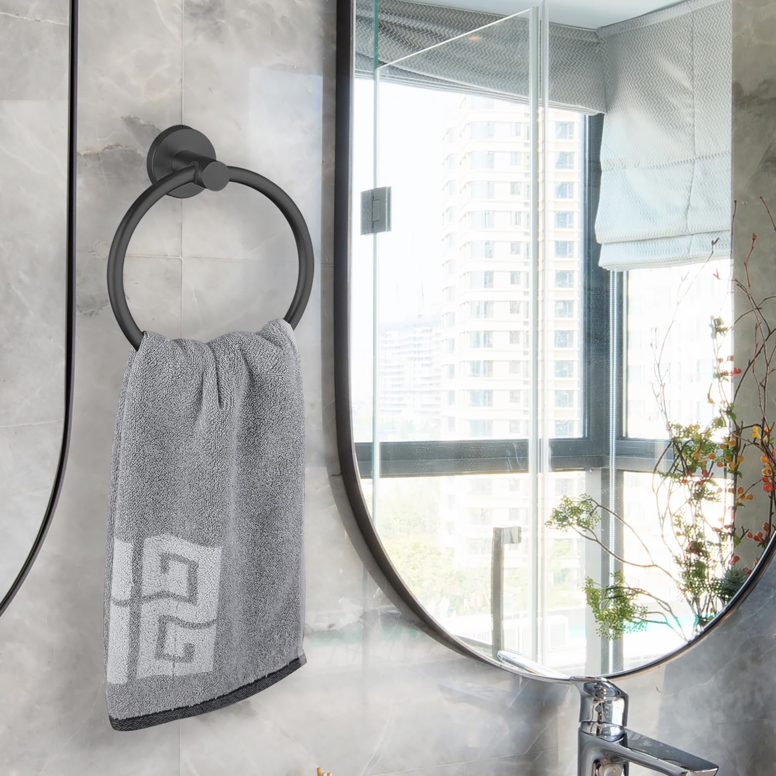 Towel Ring & Toilet Paper Holder, 2 Piece Bathroom Hardware Set Stainless Steel SUS304 - Image 3
