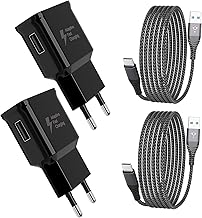2-Pack Chargeur USB, Chargeur Rapide Adaptateur Secteur avec Câble de Charge USB C en Nylon 2M Compatible avec Samsung Galaxy A13,A33,A51,A53,A34,S21,S20 FE,S10e,S10,S9,S8 Plus,Z Flip3,Z Fold3,M53 5G
