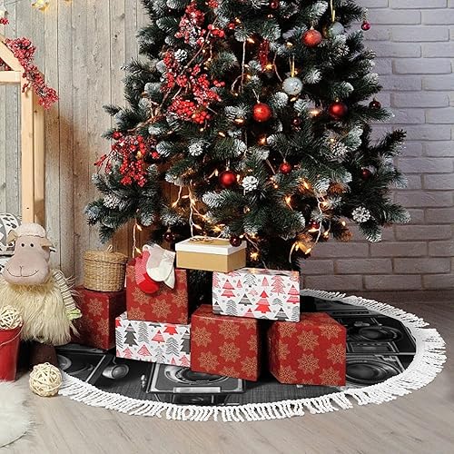 Miniatura 6 de Christmas Tree Skirt Retro Cool Camera Collection Printed Large Xmas Tree Base for Winter New Year Holiday Party Decor Indoor Outdoor