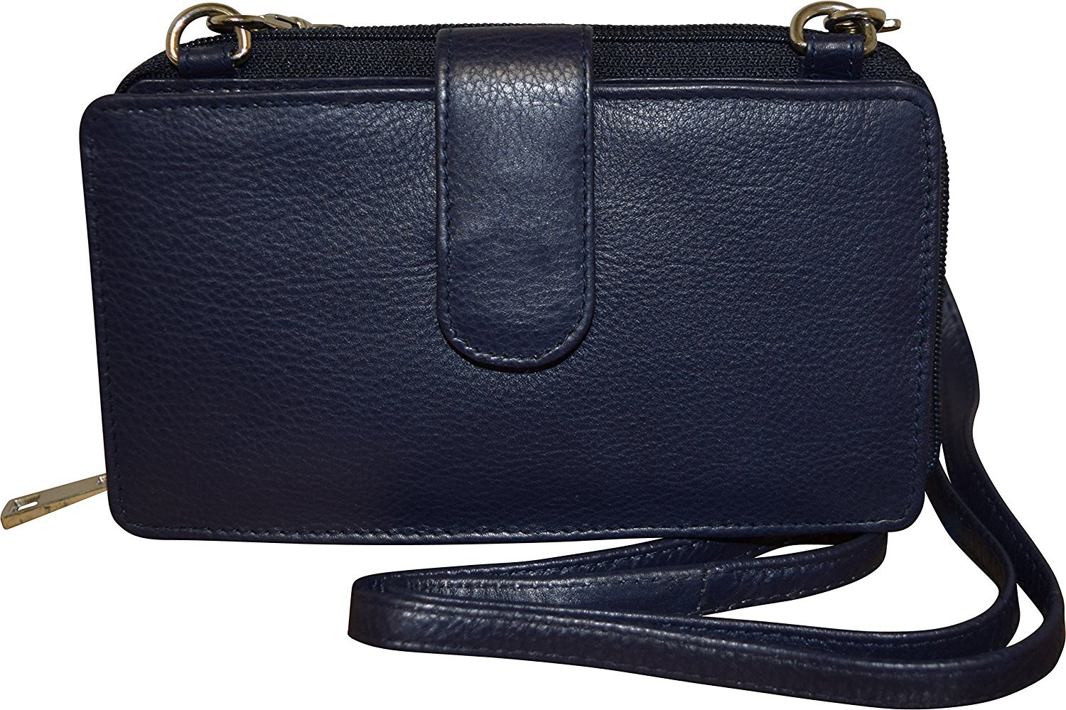 Women's Leather Smart Phone Crossbody Wallet With RFID Option (Navy W/ RFID)