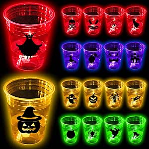 YHFUISK 24 Pack Glow Halloween Party Cups, 16 oz, 4 Colors