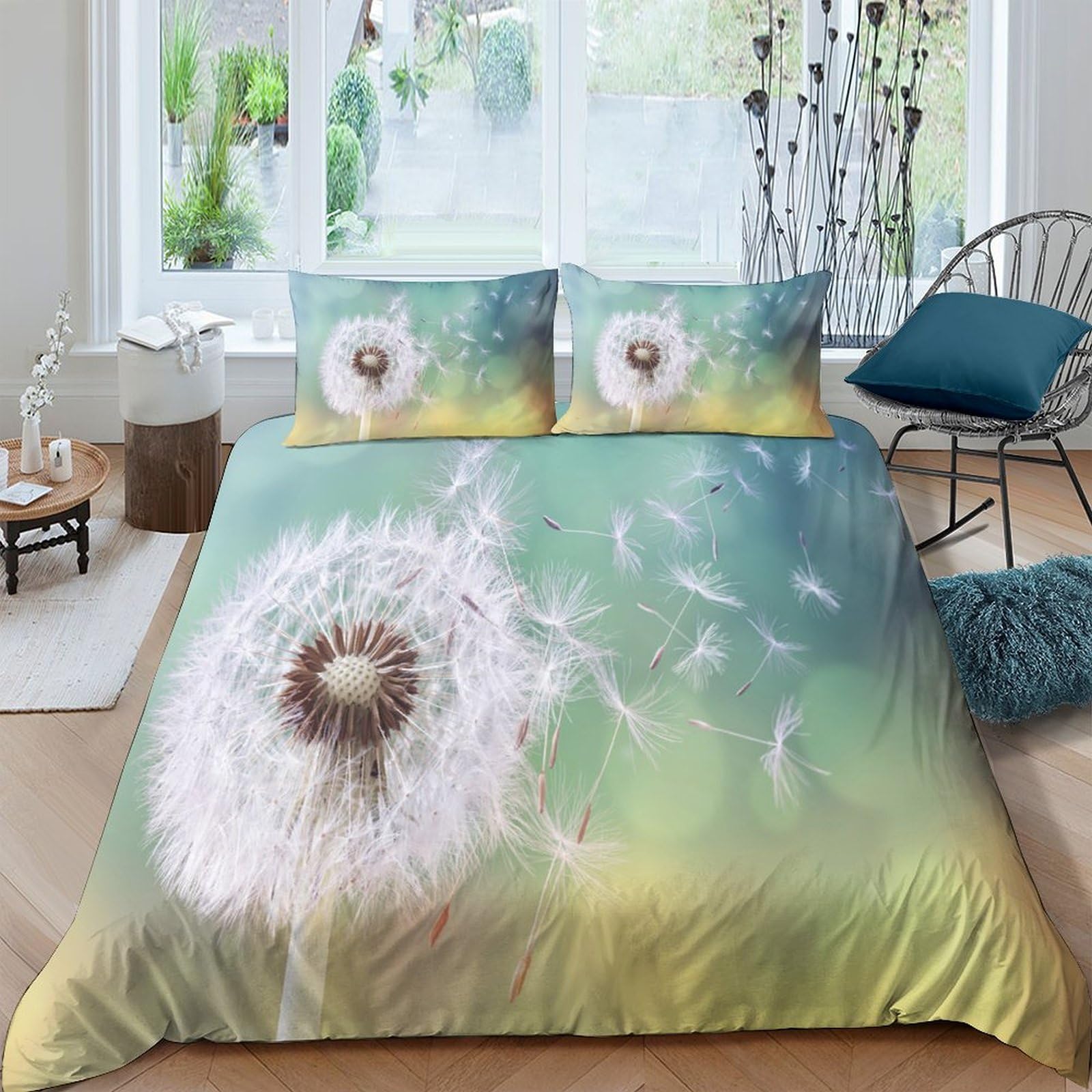 Ctjqhvkz Style-3 3D Printed Dandelion Dream Fitted Sheet Microfiber Soft Breathable Meadow Breeze Bed Cover For Bedroom Guest Room Decor Single（135X200cm）