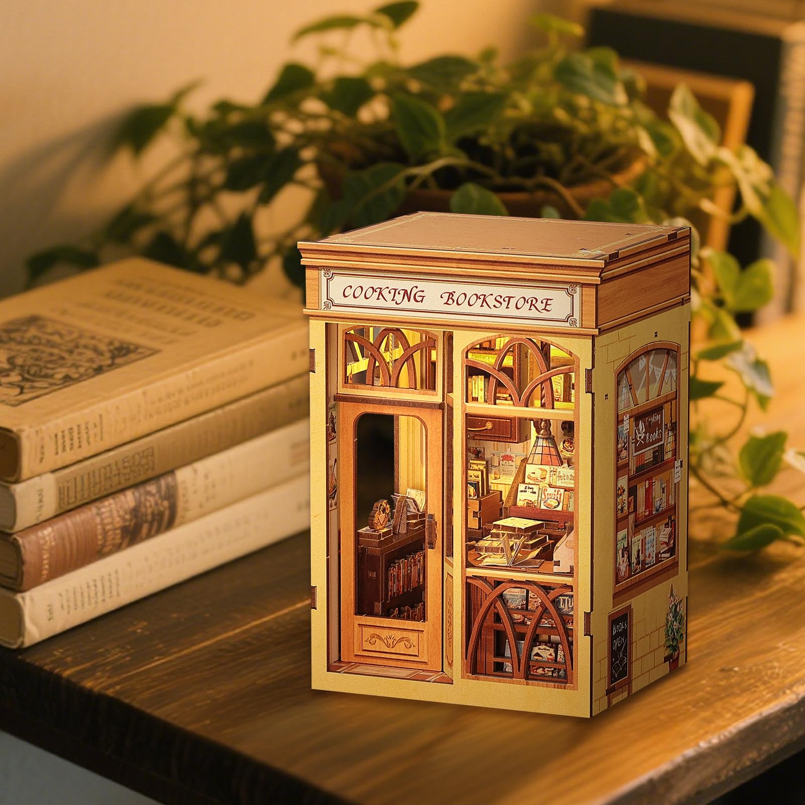 Cutefun Book Nook, kit fai da te per casetta in miniatura per adulti, scaffale per libri, puzzle 3D in legno, mini kit modello artigianale, regalo per donne amanti dei libri (Cooking Bookstore)