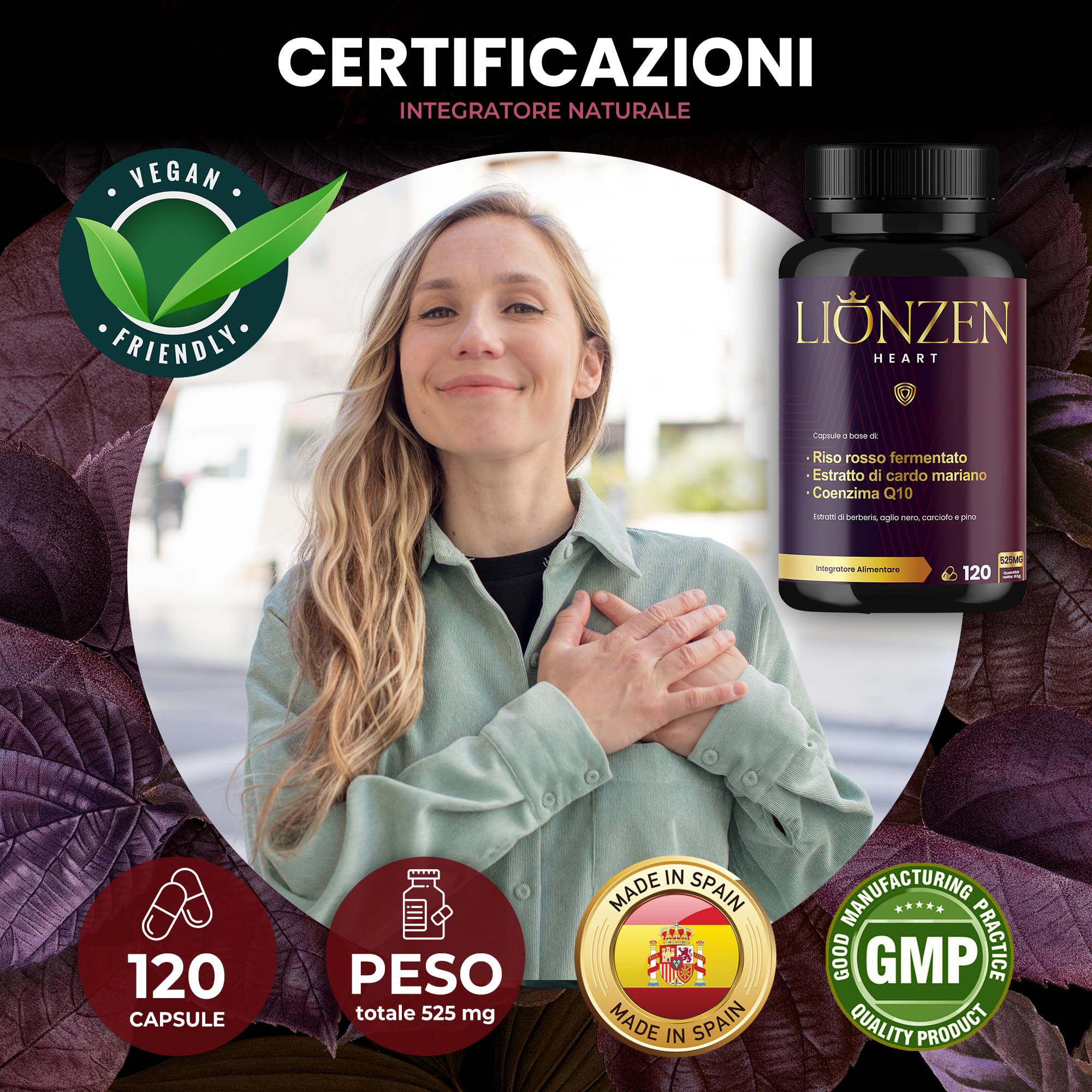 Riso Rosso Fermentato (2,99mg di Monacolina K) + Coenzima Q10, Cardo Mariano +10 Ingredienti | Berberina, Astaxantina, Policosanolo | Benessere Metabolico e Antiossidante | LIONZEN Heart
